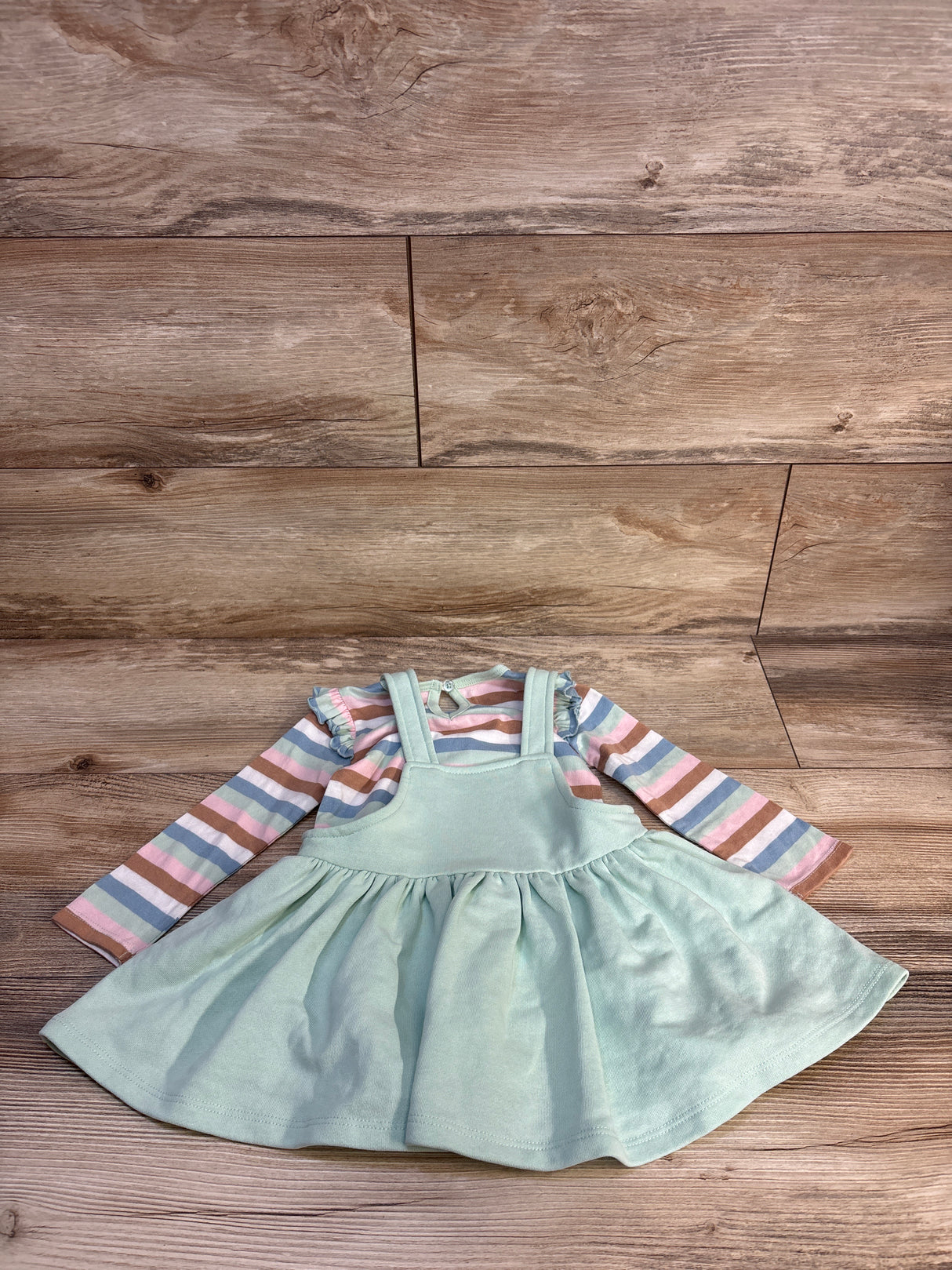 Wanderling 2pc Striped Bodysuit & Skirtall Set Green sz 12m