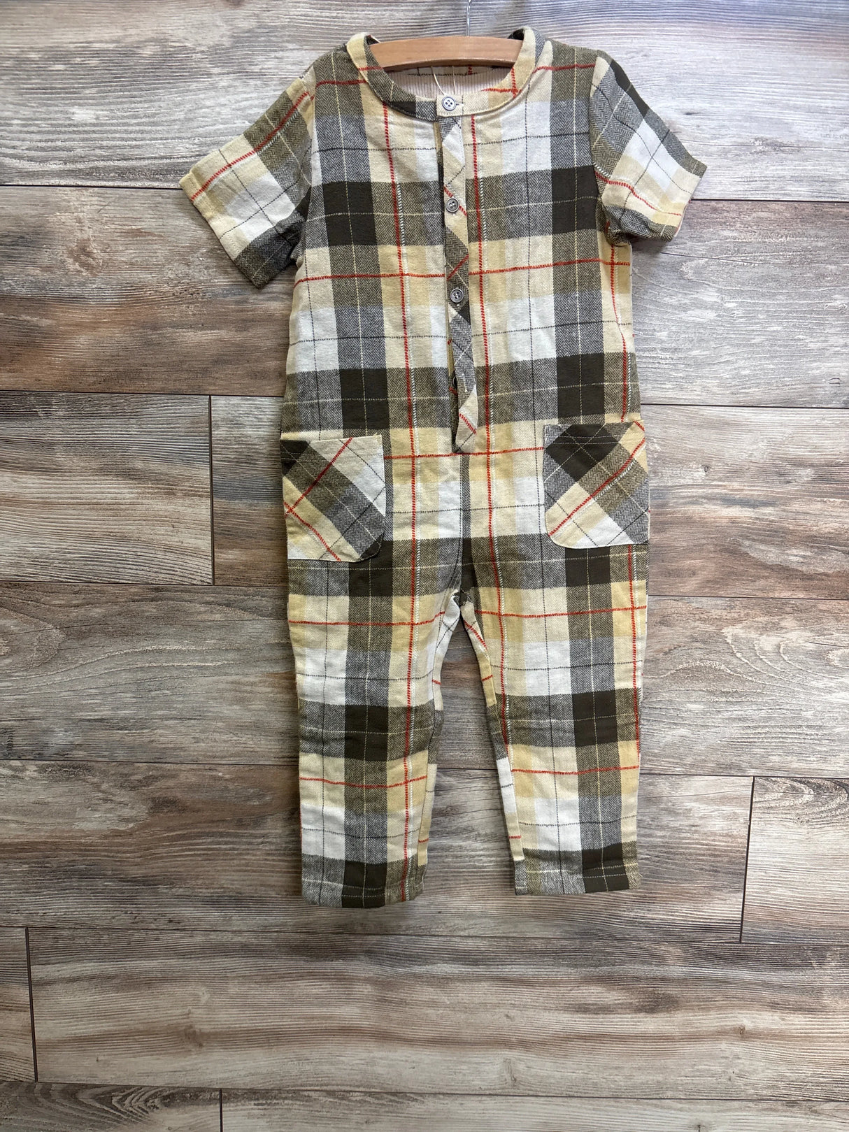 NEW Roolee Kids Plaid Jumpsuit Beige sz 5-6T