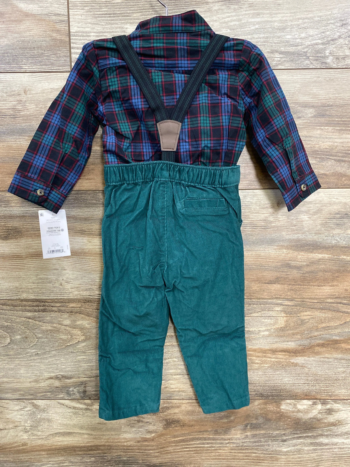 NEW Just One You Suspender Pants & Plaid Romper Green sz 12m