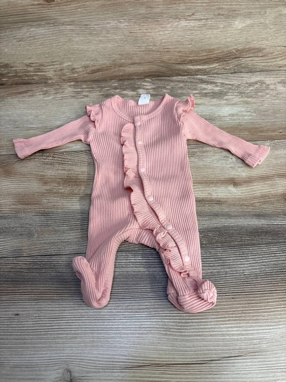 Shein Ribbed Ruffle Footie Pink sz 0-1m - Me n Mommy To Be