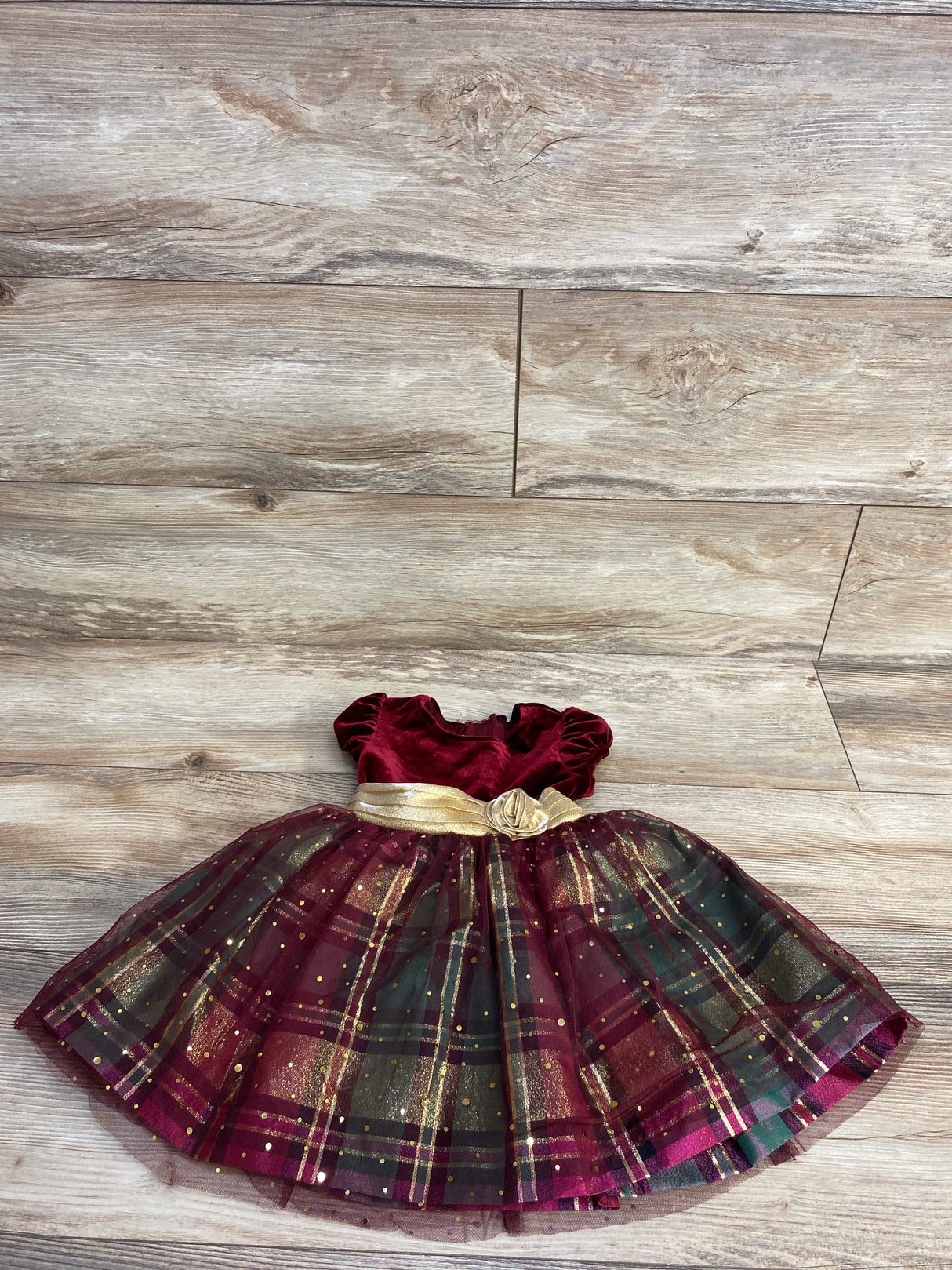 Bonnie Baby Plaid Velvet Special Occasion Dress Burgundy sz 18m