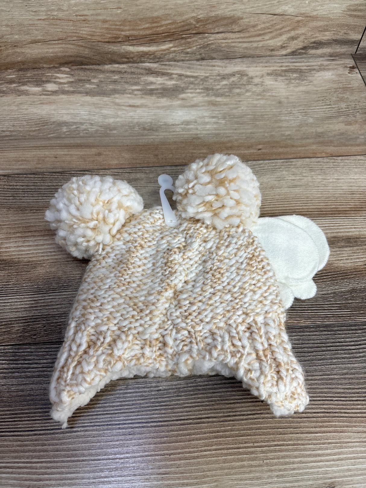 NEW NYGB Faux Fur Chunky Knit Hat & Mittens 2pc Set Beige