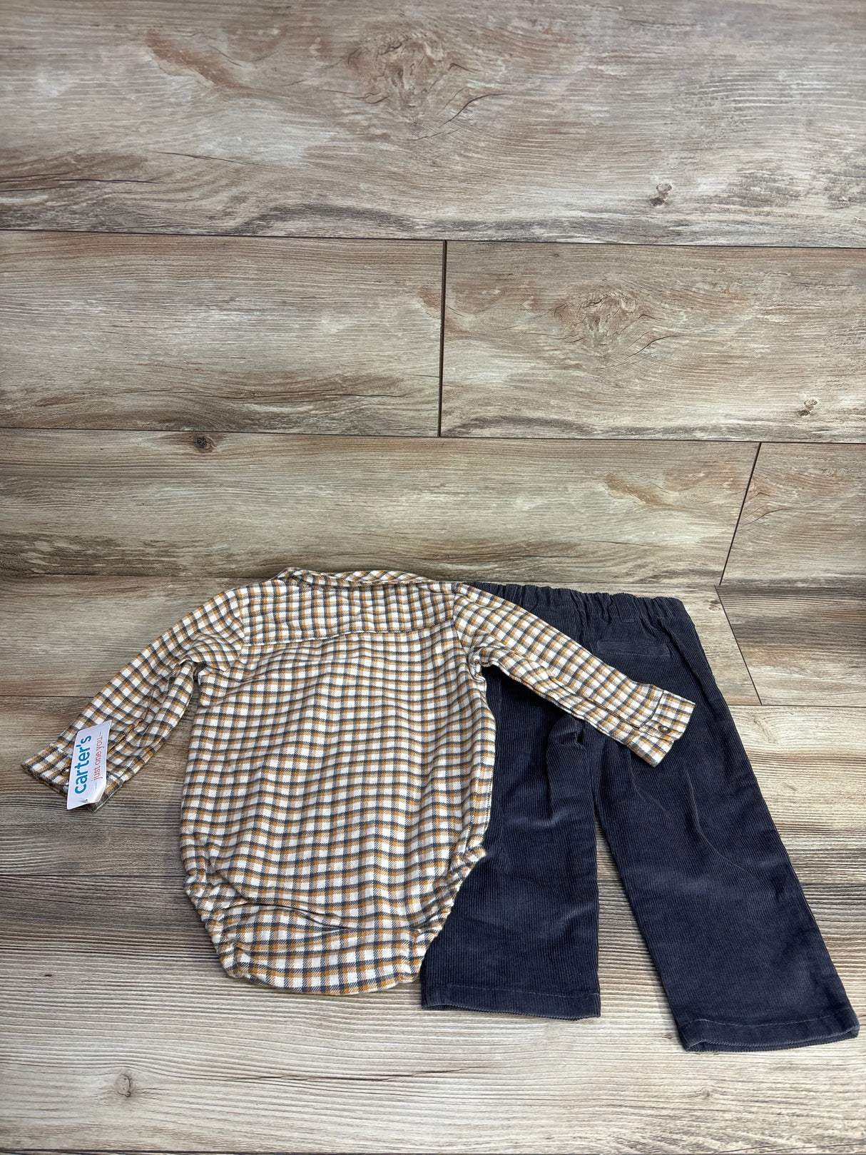 NEW Just One You Plaid Button Up Bodysuit Set Beige sz 18m