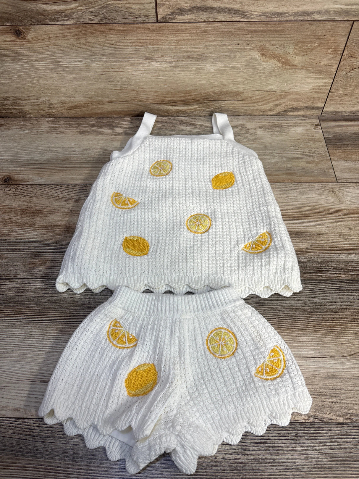 C&C California Kids 2pc Knit Lemon Top & Shorts Set White sz 12m
