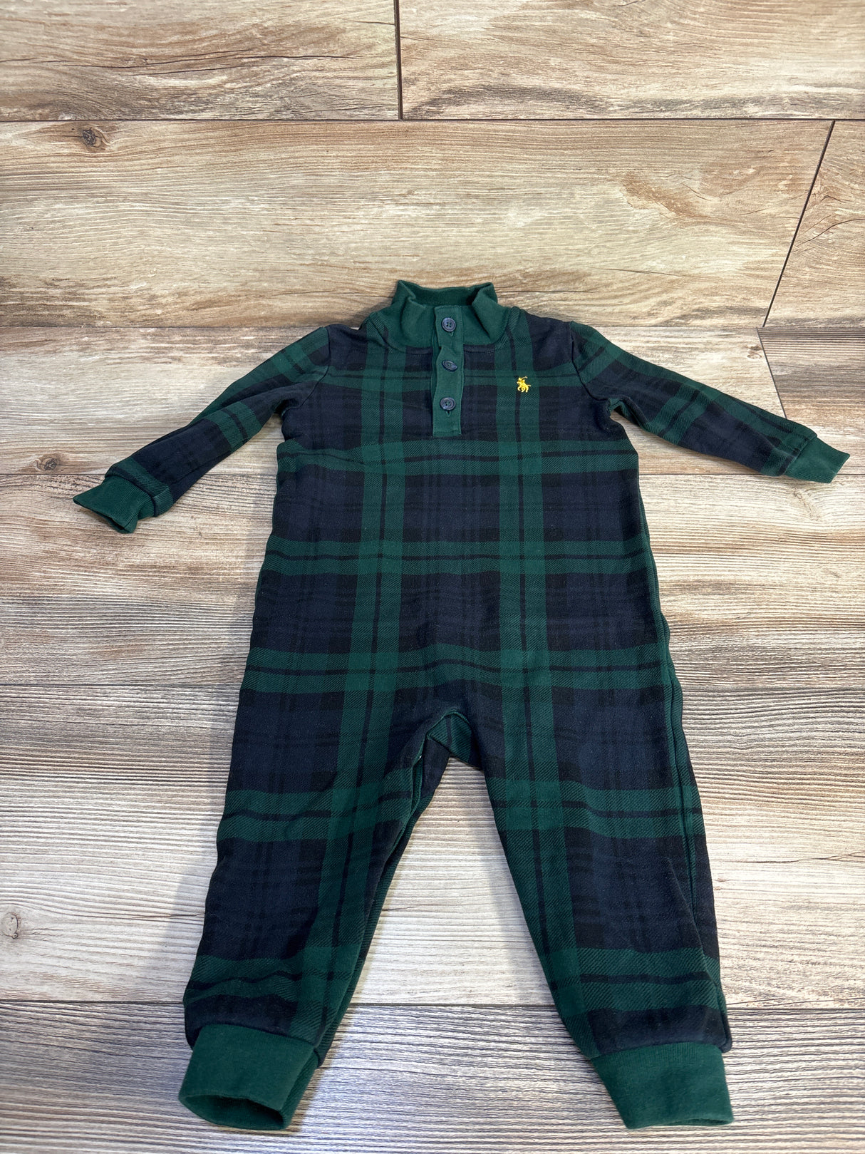 Ralph Lauren Plaid Print Cotton Interlock Coverall Green sz 12m