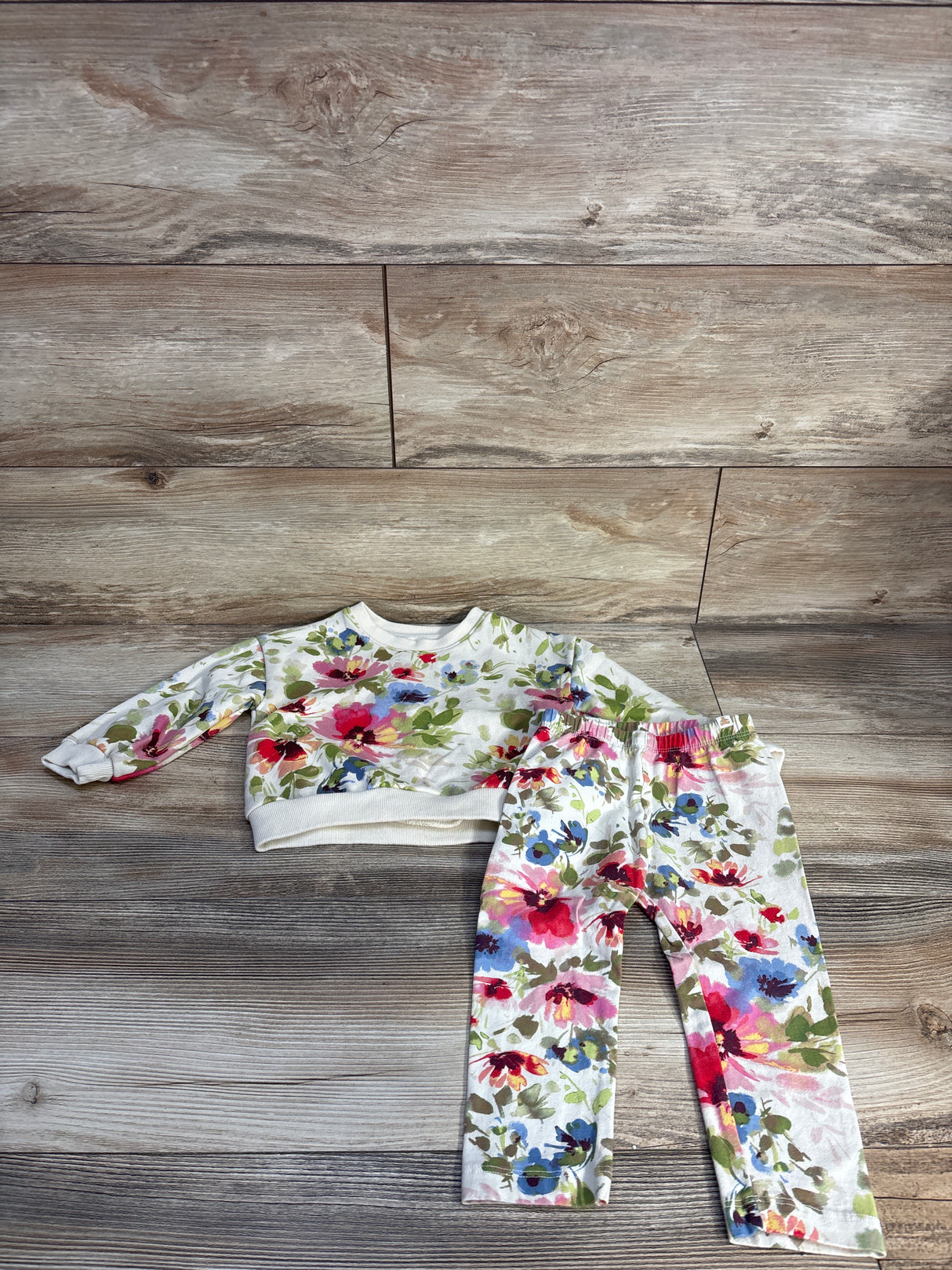 Baby Gap 2pc Floral Pullover Sweatshirt & Pants Set Ivory sz 18-24m