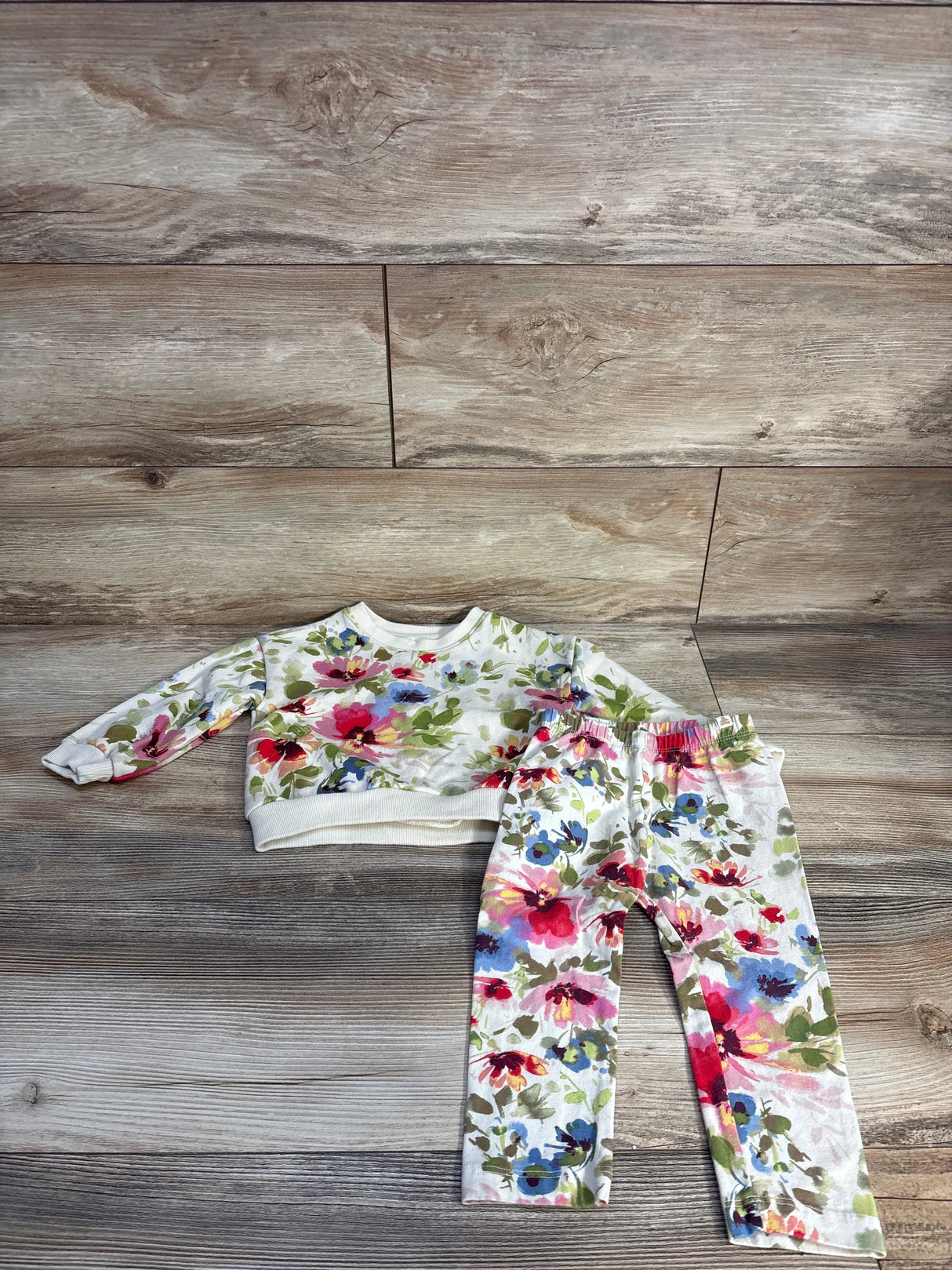 Baby Gap 2pc Floral Pullover Sweatshirt & Pants Set Ivory sz 18-24m