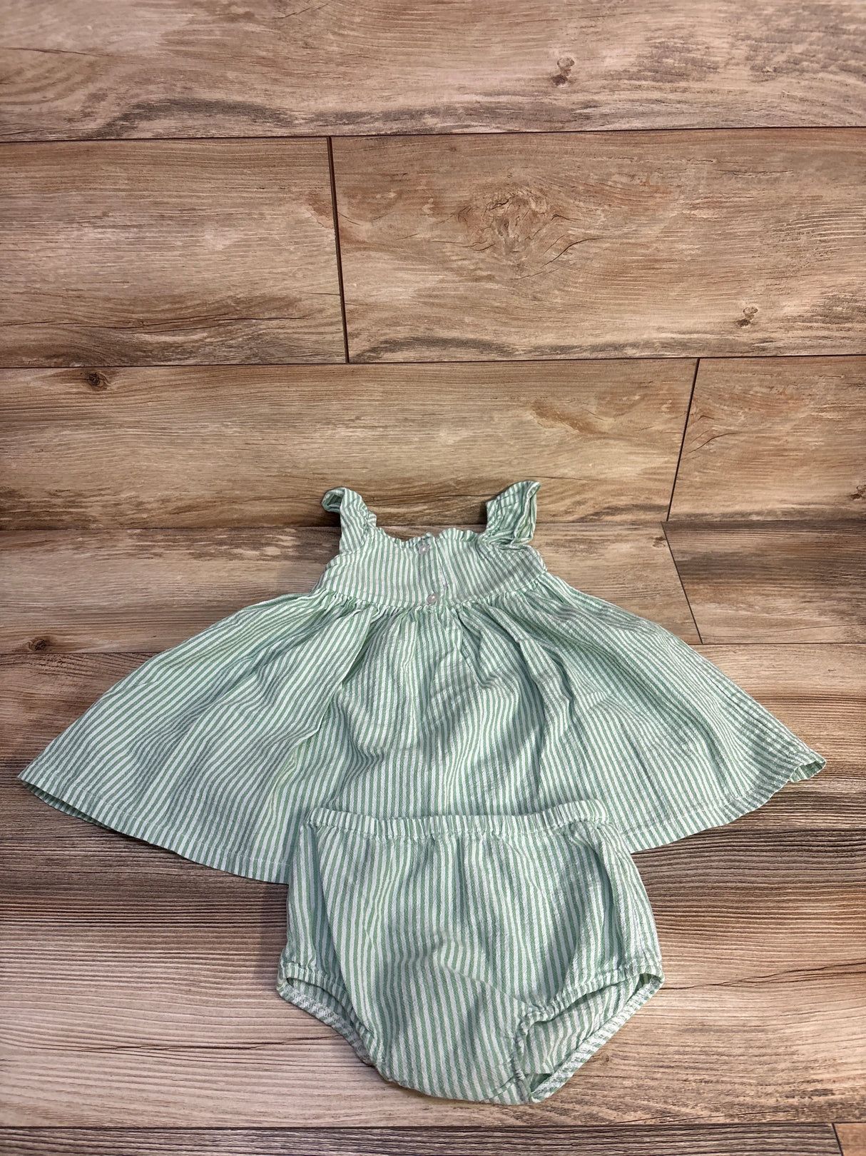 Little Me 2pc Striped Embroidered Dress & Bloomers Set Green sz 18m