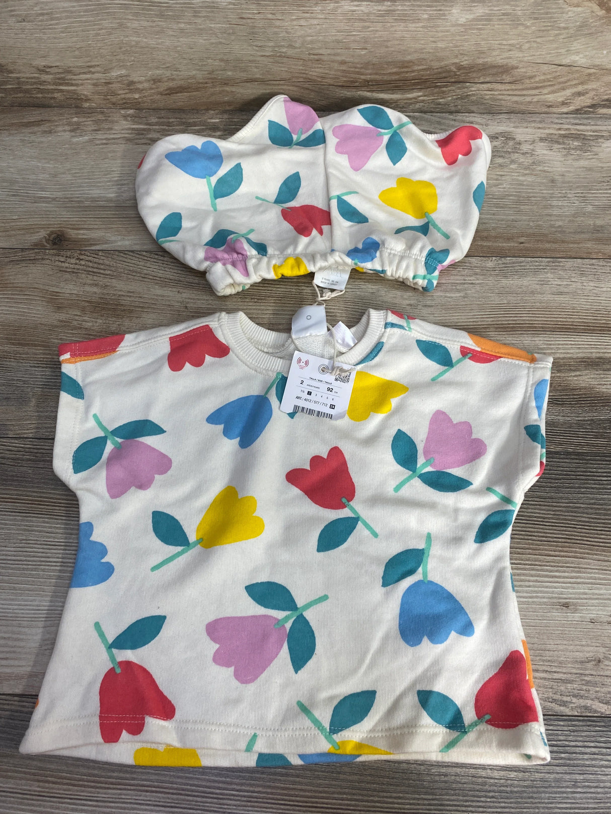 NEW Zara 2pc Tulip Short Sleeve Sweatshirt & Shorts Set Ivory sz 2T