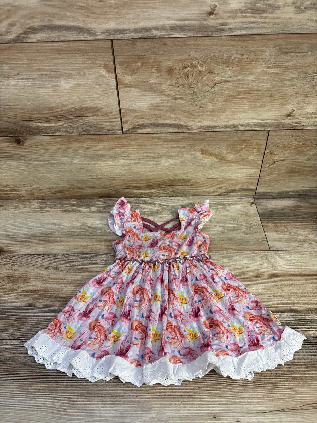 Cuddles n Giggles Bamboo Eyelet Trim Jellyfish Dress PInk sz 18m