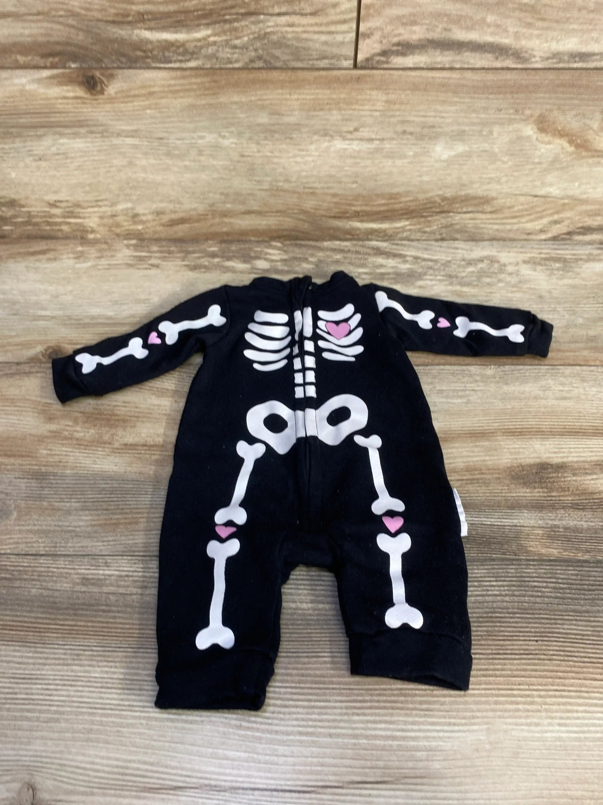 Black baby skeleton onesie with pink hearts, Halloween costume for infants, resale kids clothing