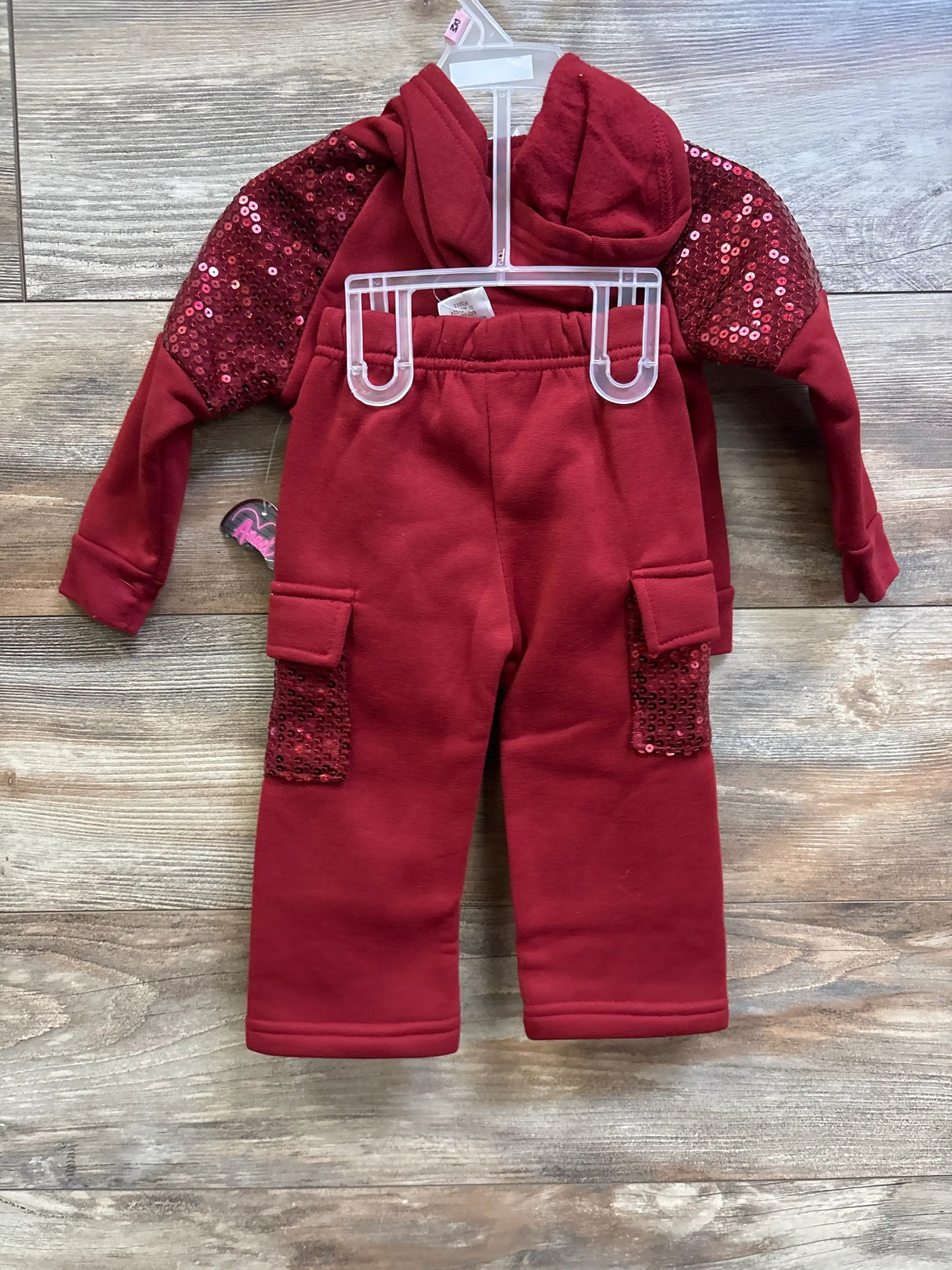 NEW Angel Face 2pc Sequin Zip Hoodie & Pants Set Red sz 12m