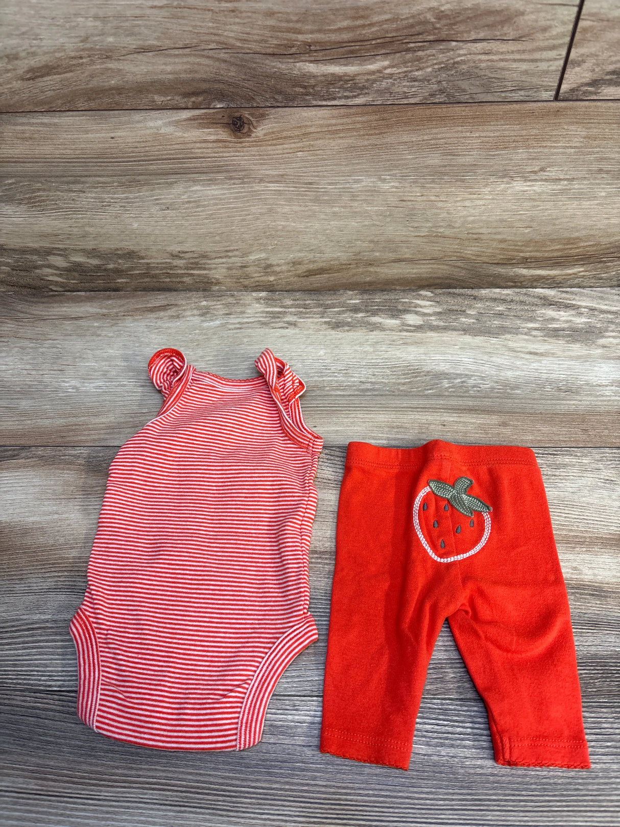 Carter's 2pc Striped Strawberry Print Sleeveless Bodysuit Set Red sz Newborn