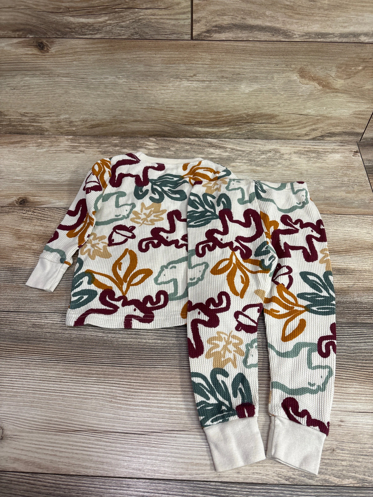 Carter's 2pc waffle knit pajama set in beige with colorful abstract leaf print, size 18m