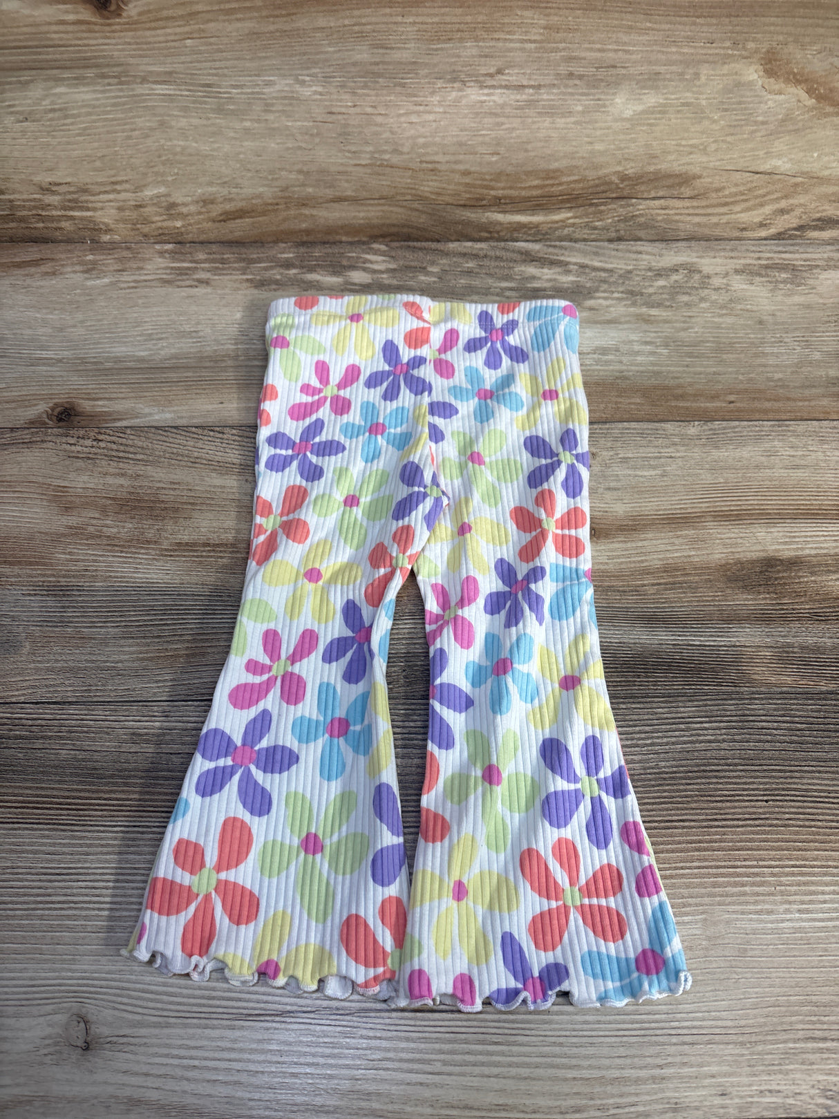 Jumping Beans Ribbed Lettuce Trim Flare Leggings White sz 18m