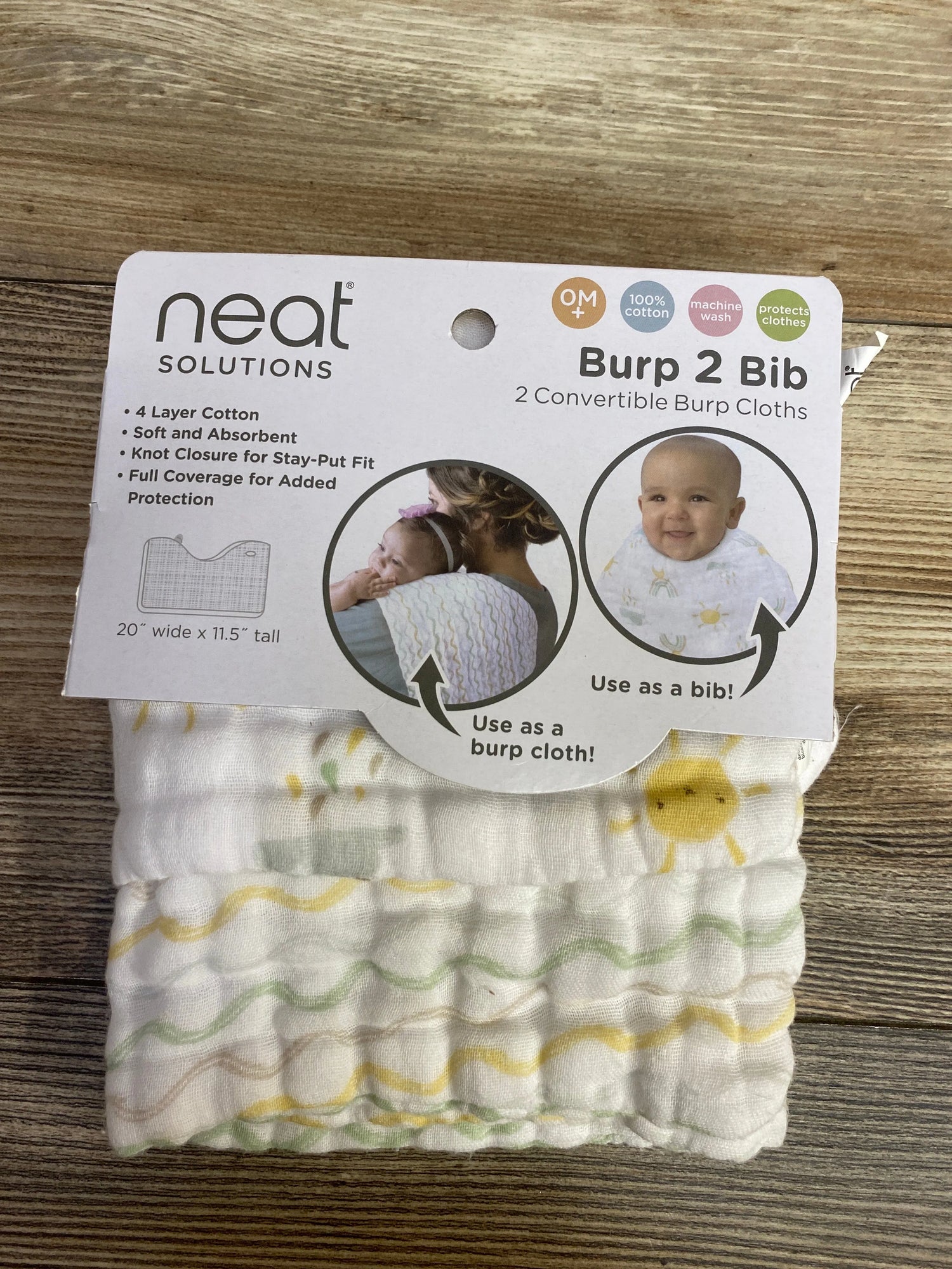NEW Neat Solutions Burp 2 Bib Convertible Burp Cloths