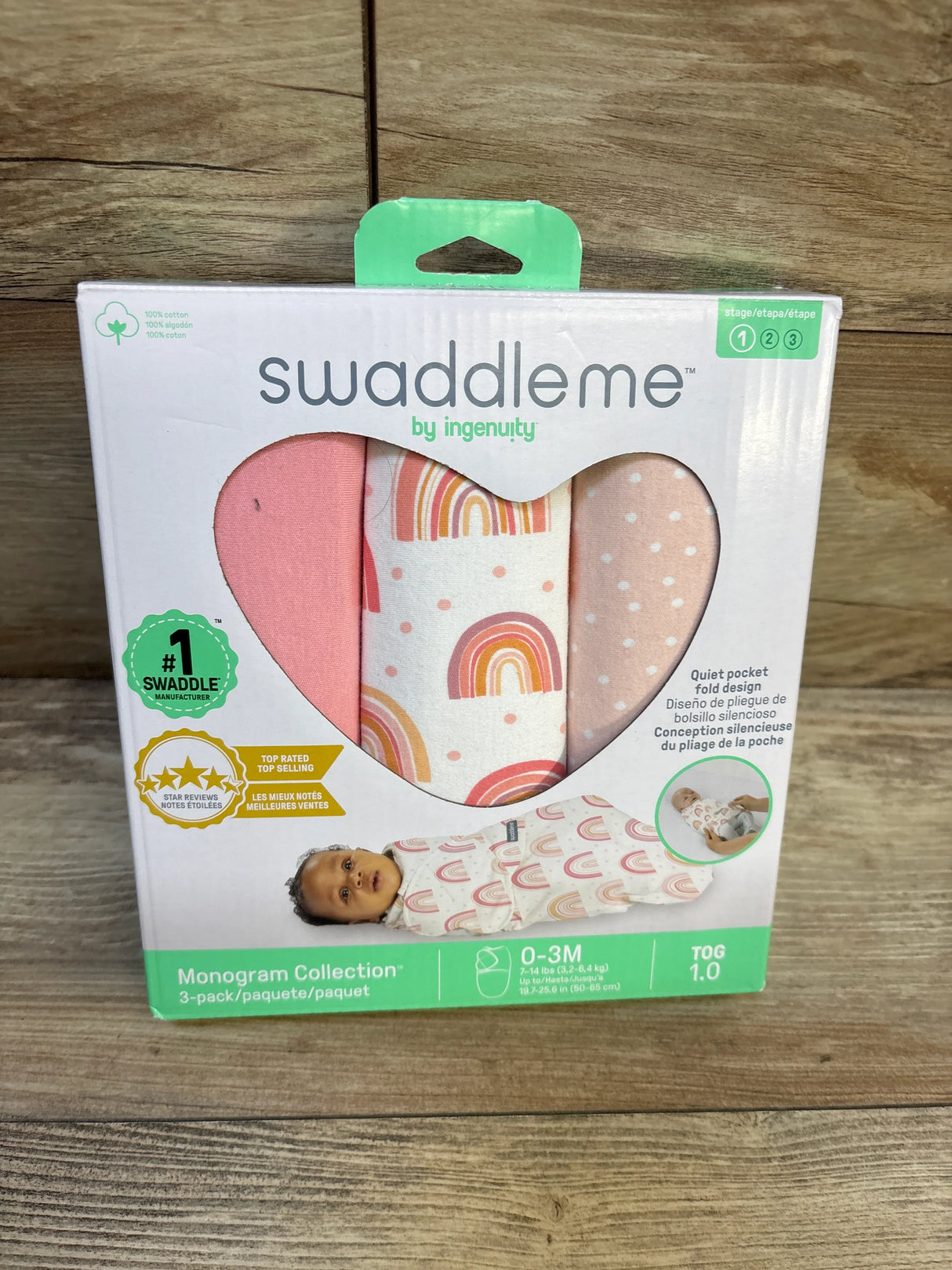 NEW SwaddleMe by Ingenuity Monogram Collection Swaddle Wraps - 3pk Pink sz 0-3m