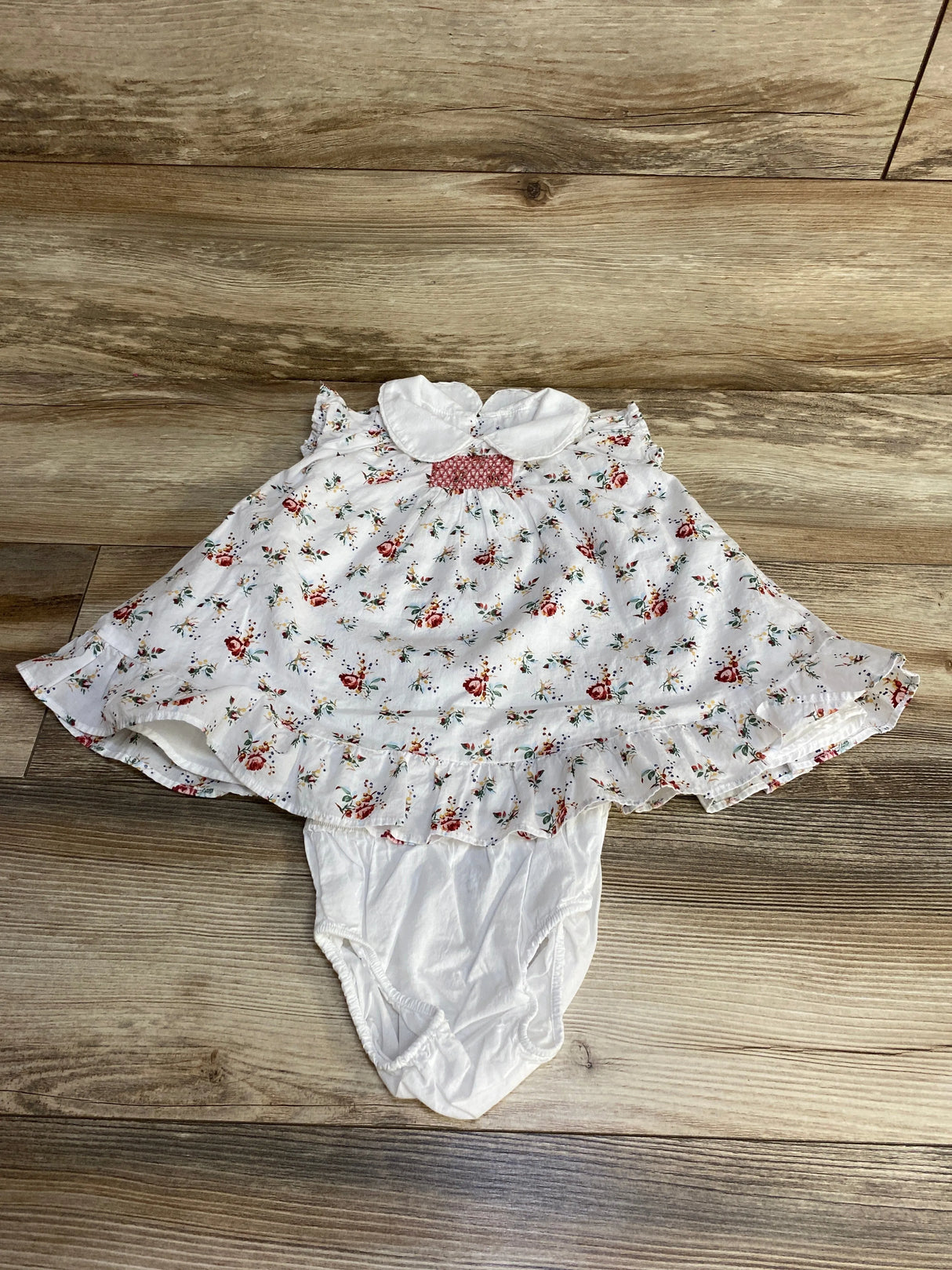 Janie and Jack 2pc Floral Collared Smocked Dress White sz 6-12m - Me n Mommy To Be