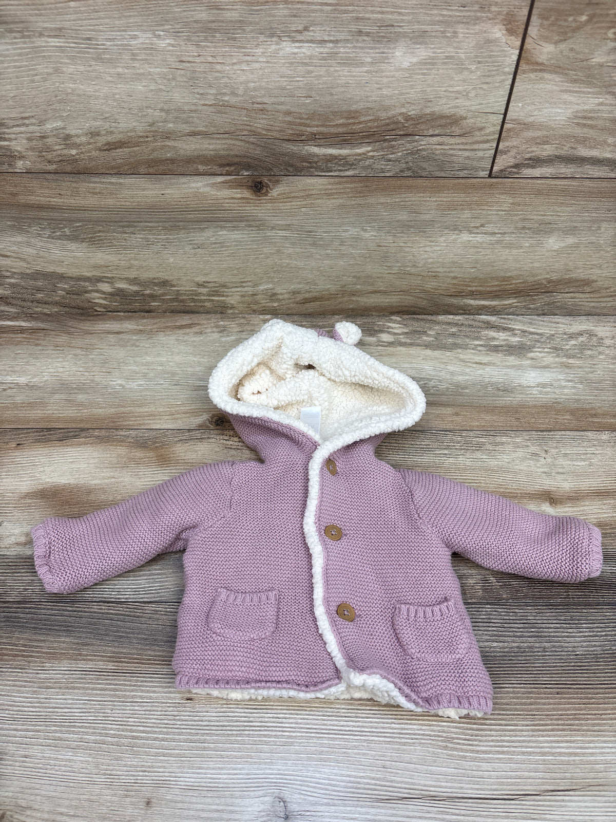 Carter's Sherpa Lined Knit Hooded Button-Up Cardigan Pink sz 3m
