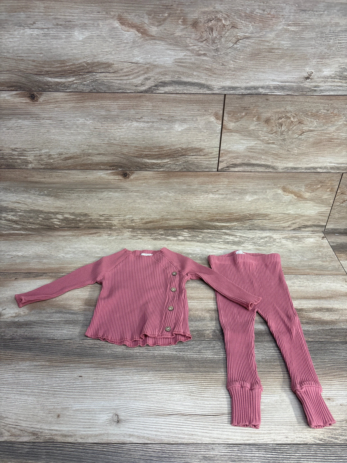 Mudpie 2pc Ribbed Kimono Shirt & Pants Set Rose Gold sz 3-6m
