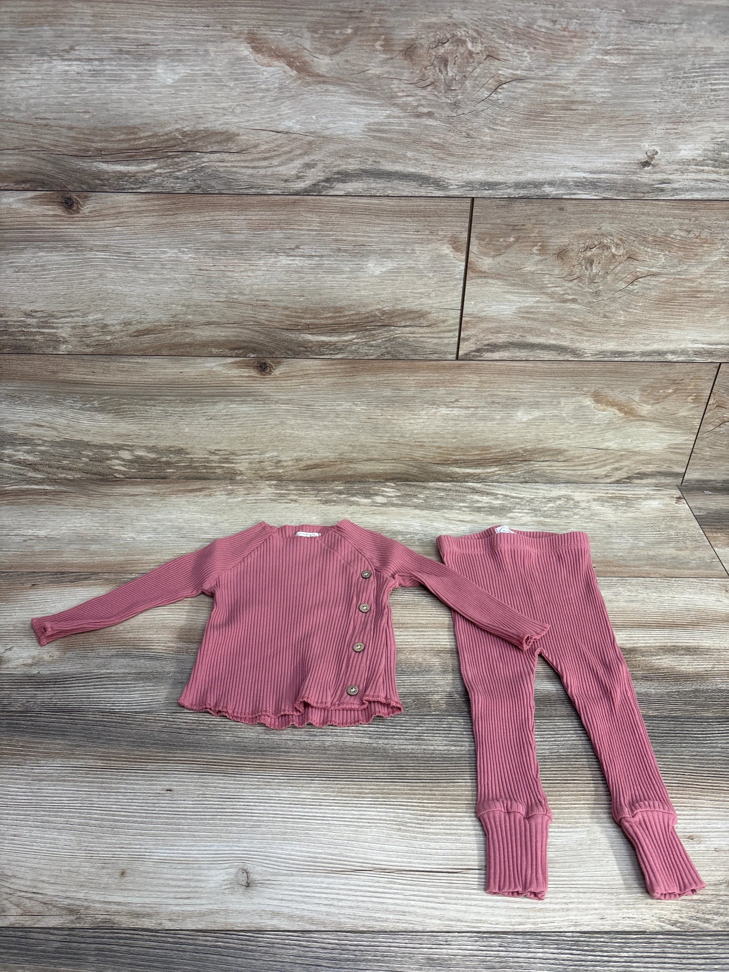 Mudpie 2pc Ribbed Kimono Shirt & Pants Set Rose Gold sz 3-6m