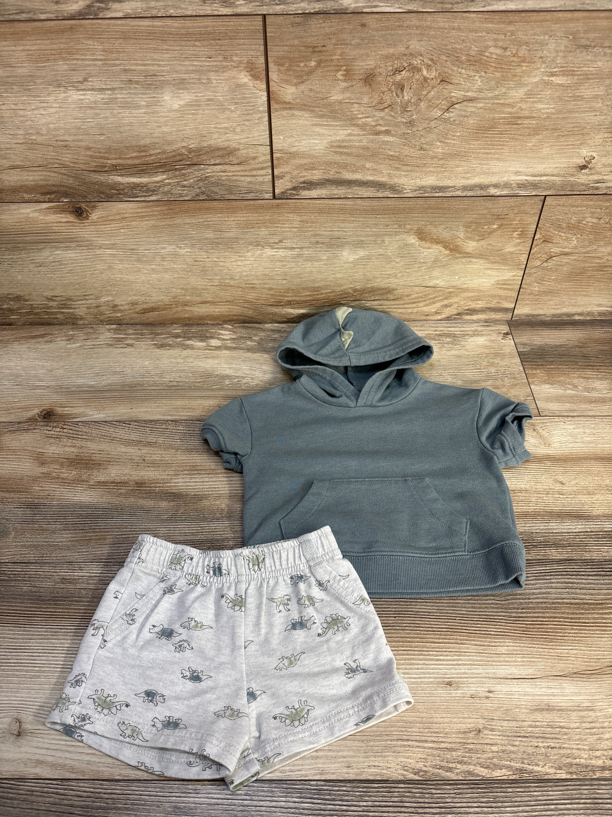 Carter's 2pc Dinosaur Hooded Shirt & Shorts Set Green sz 6m