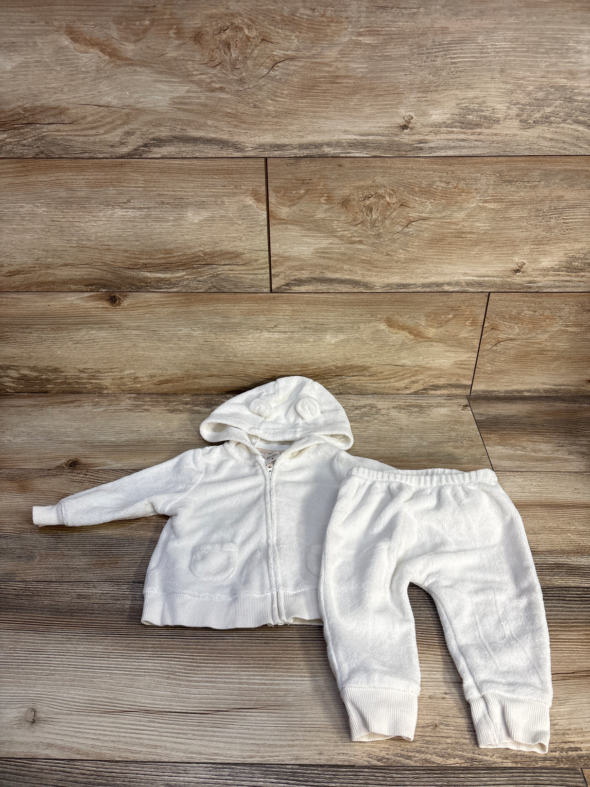 Carter's 2pc Terry Cloth Full Zip Hoodie & Pants White sz 6m