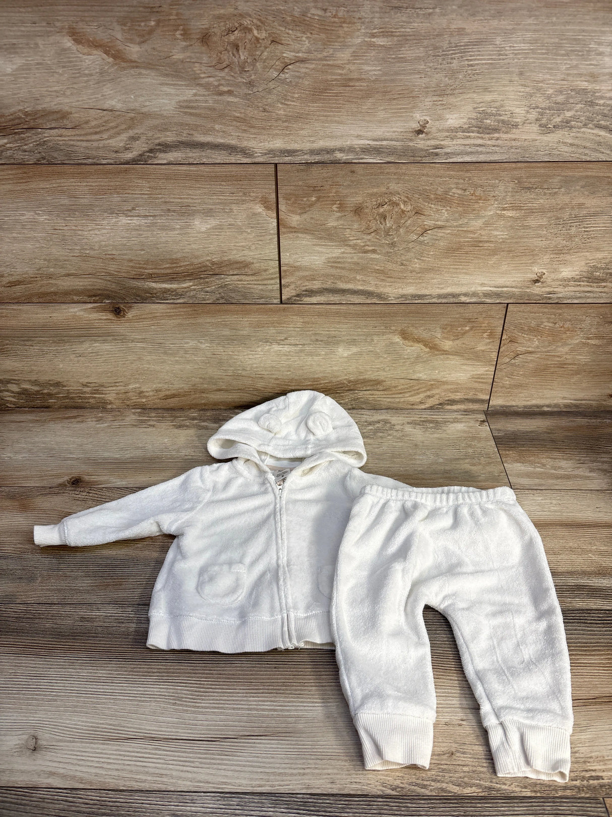 Carter's 2pc Terry Cloth Full Zip Hoodie & Pants White sz 6m