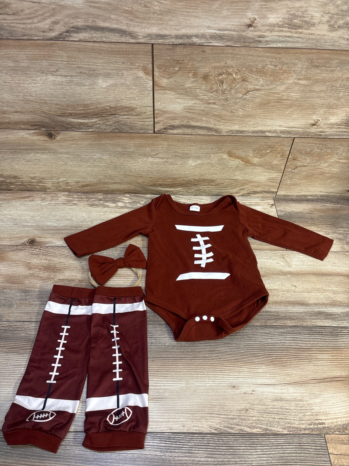 Football 3pc Bodysuit, Leg Warmers, & Headband Set Brown sz 12-18m