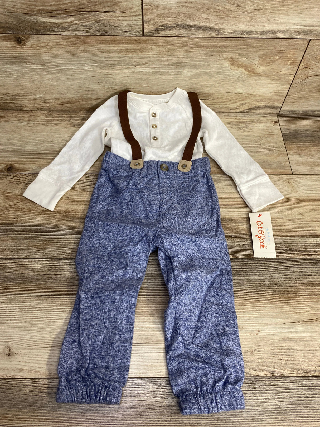 Cat & Jack 3pc Waffle Knit Suspender Set White sz 18m