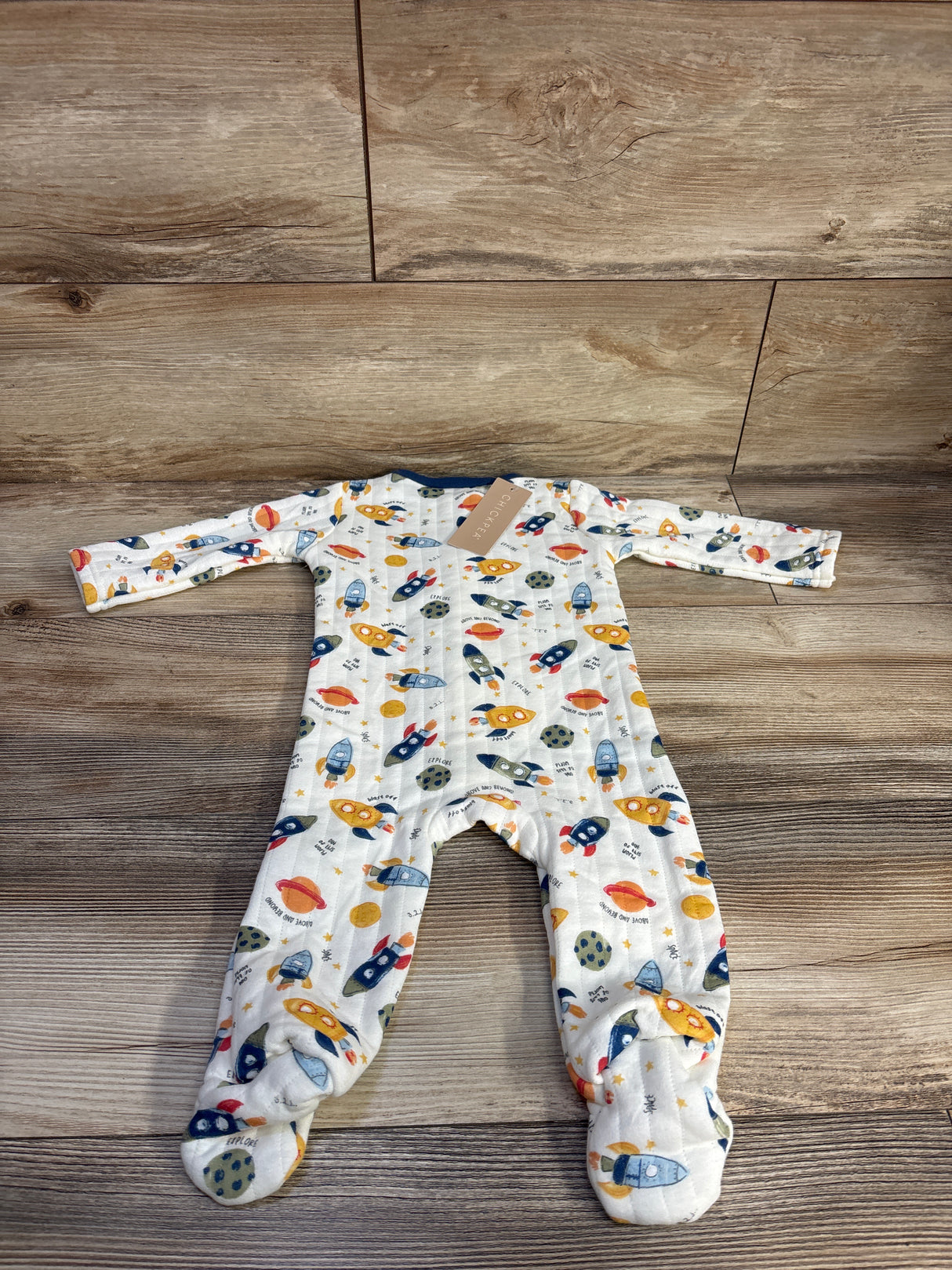 NEW Chick Pea Quilted Rocket Ship Sleeper White sz 6-9m