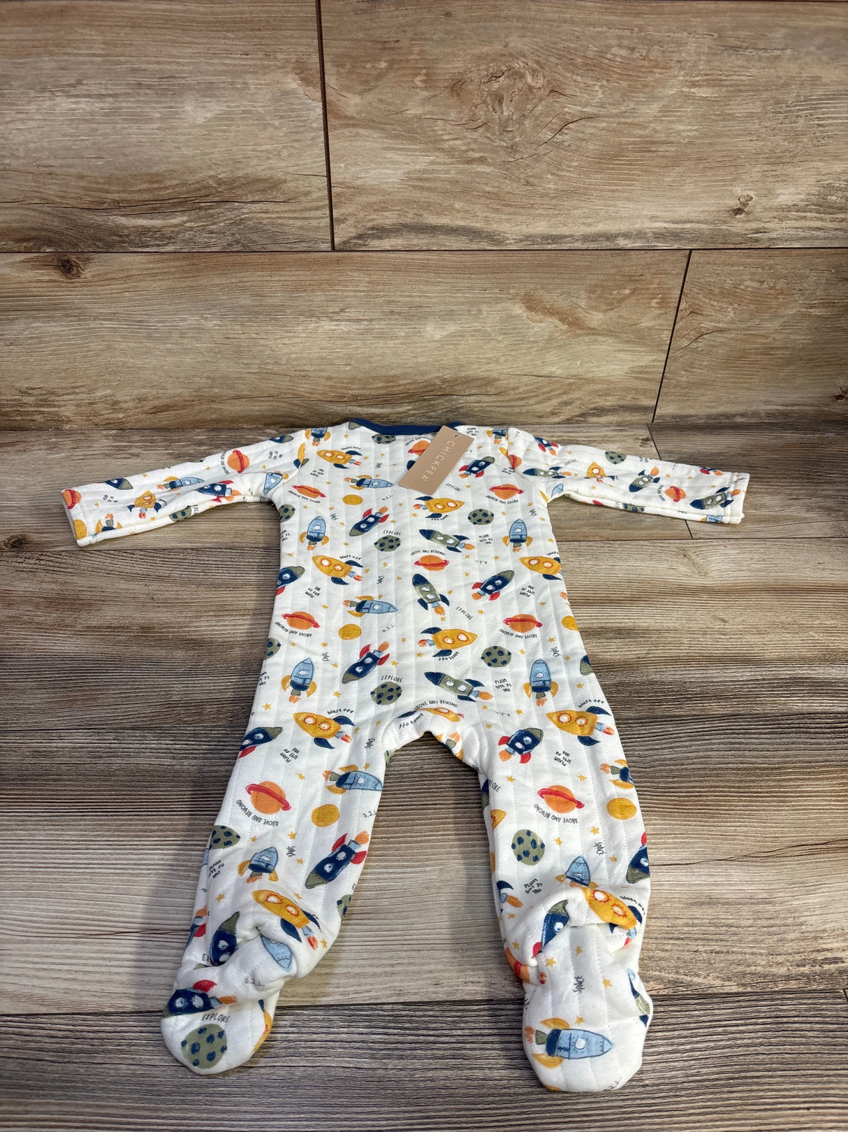NEW Chick Pea Quilted Rocket Ship Sleeper White sz 6-9m