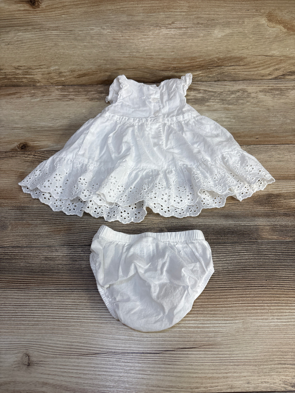 Oshkosh 2pc Textured Eyelet Dress & Bloomers Set White sz 3m