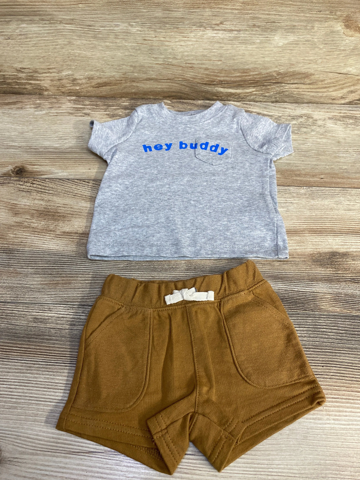Carter's 2pc Hey Buddy Shirt & Shorts Grey sz 3m - Me n Mommy To Be