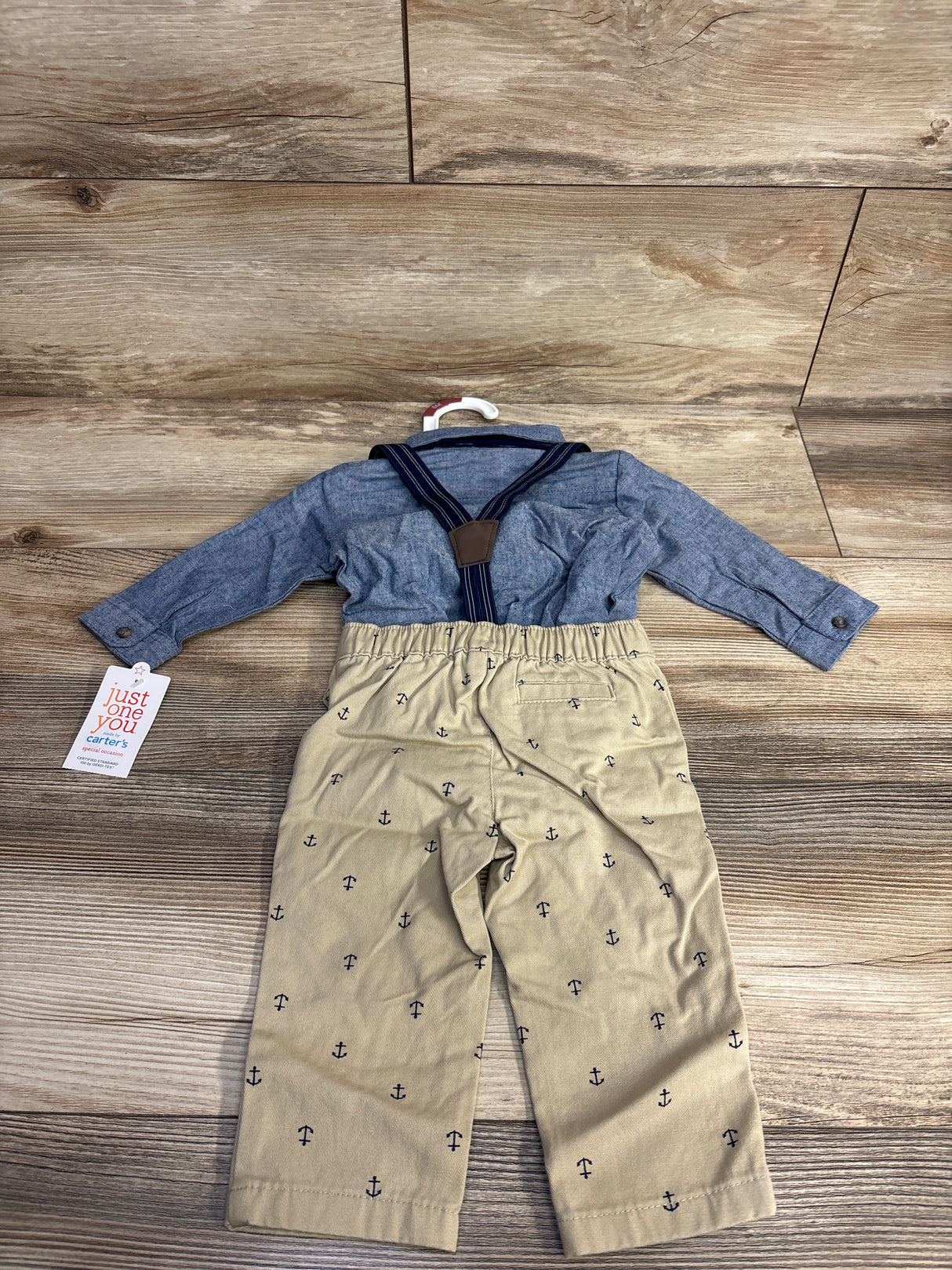 NEW Just One You 3pc Suspenders & Anchor Print Shorts Set Blue sz 6m