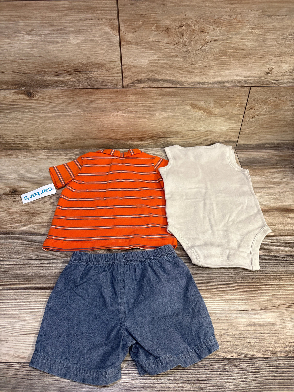 NEW Carter's 3pc Polo Shirt, Bodysuit, & Shorts Set Orange sz 12m