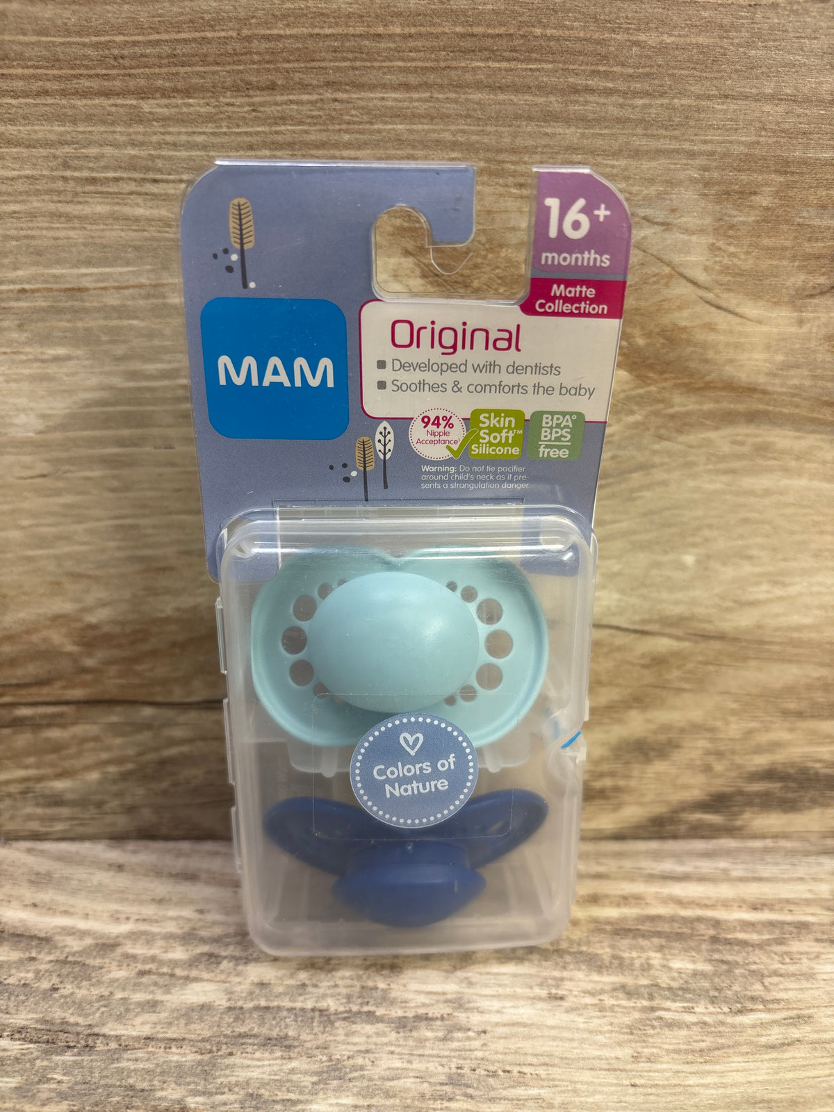 NEW MAM Original 2pk Pacifiers, Teal/Navy 16m+