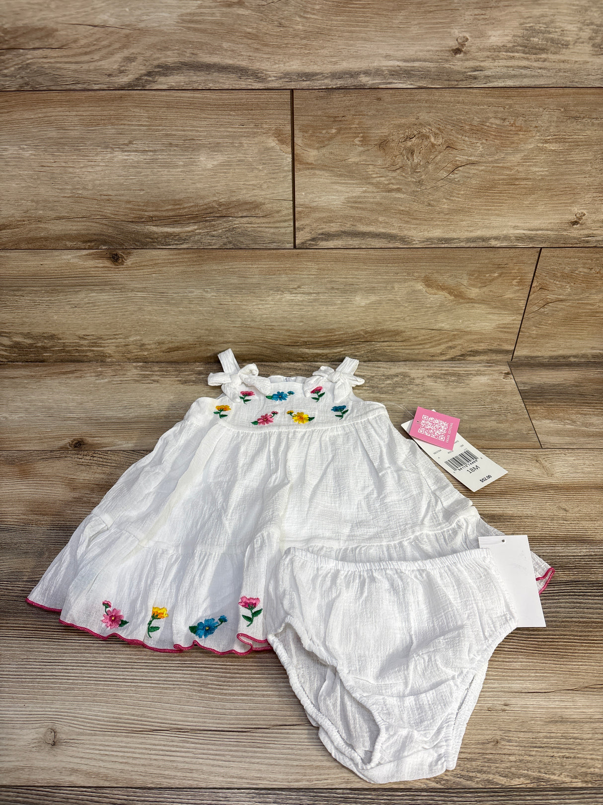 NEW Rare Editions 2pc Embroidered Dress & Bloomers Set White sz 18m