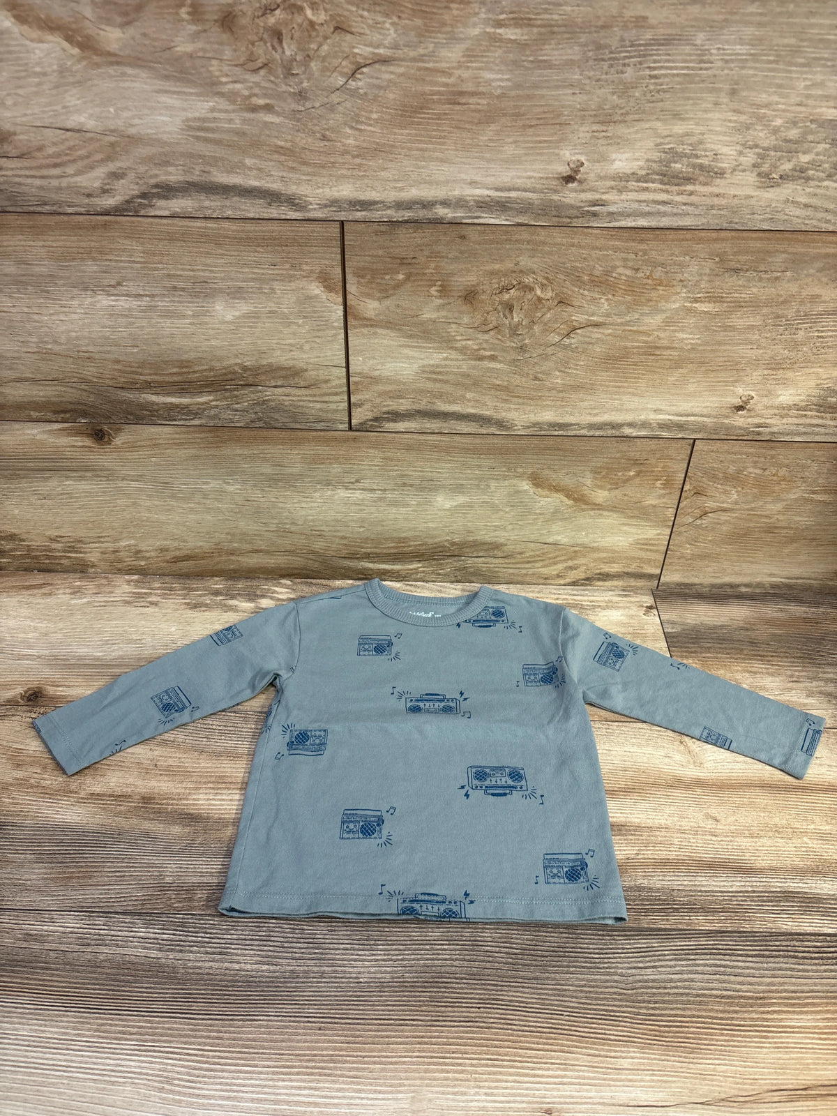 Blue long sleeve baby shirt with a boombox pattern, size 18m, by Me n Mommy To Be