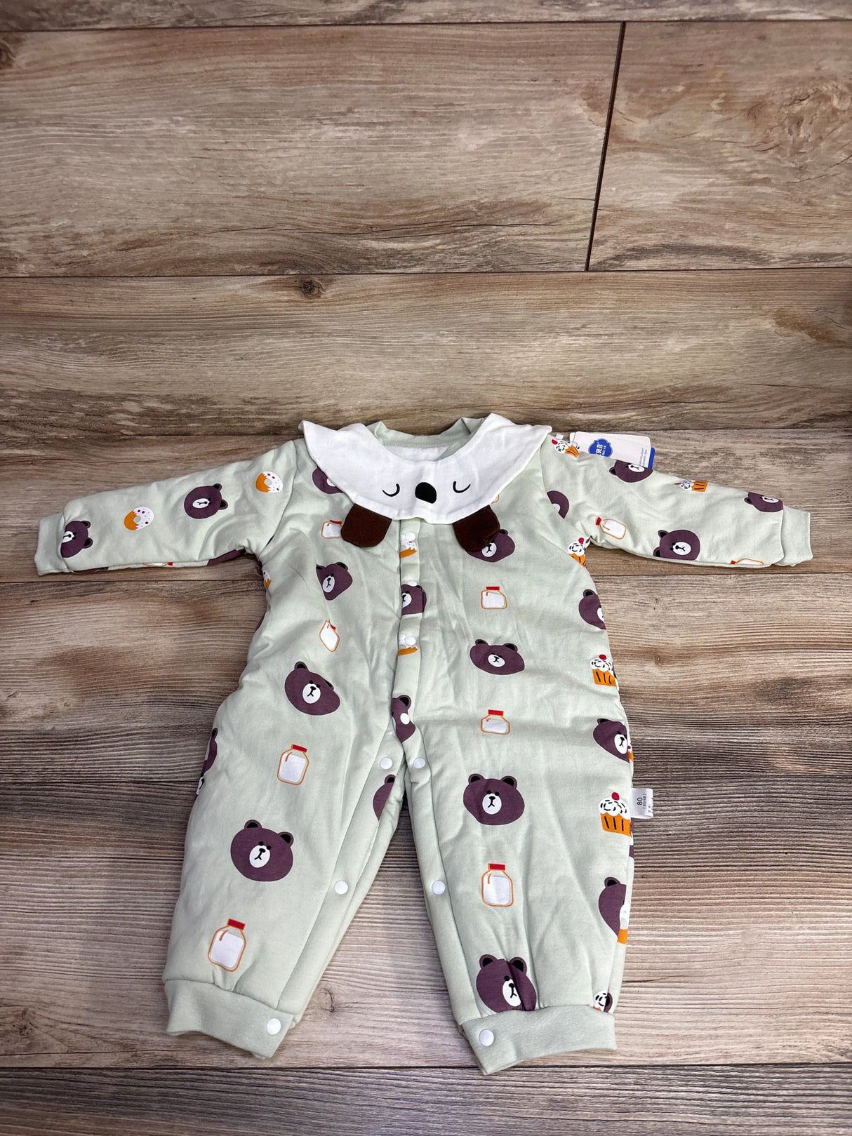 NEW YI BEI YA Bear & Milk Puffer Coverall Mint sz 9-12m