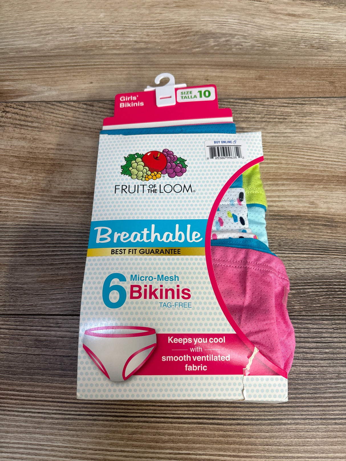 NEW Fruit of the Loom Girls' Micro-Mesh Bikinis 6pk sz 10