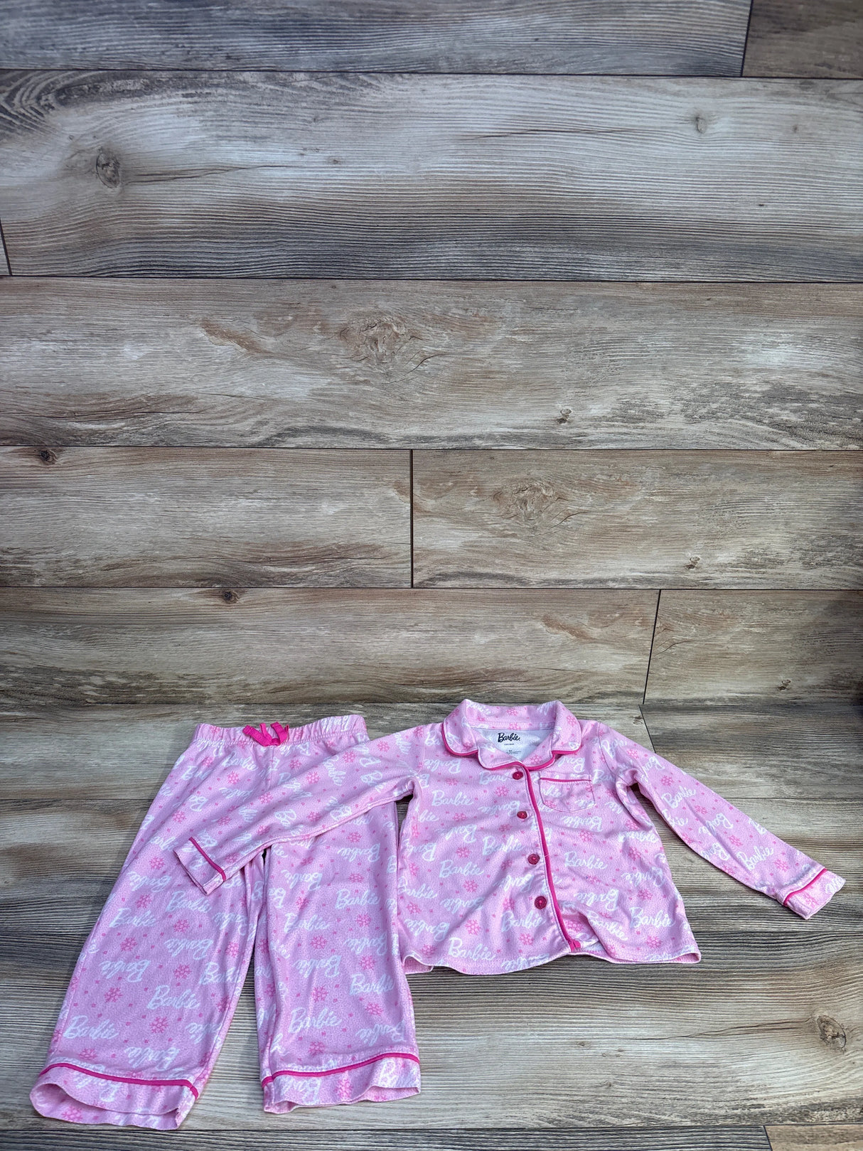 Barbie 2pc Coat Style Pajama Set Pink sz 3T