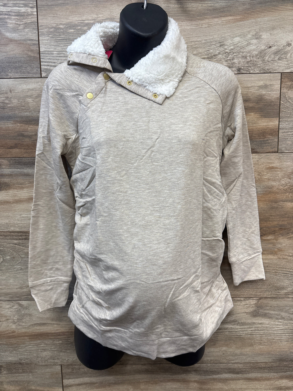 NEW Isabel Maternity Snap Sherpa Collar Sweatshirt Oatmeal sz Small