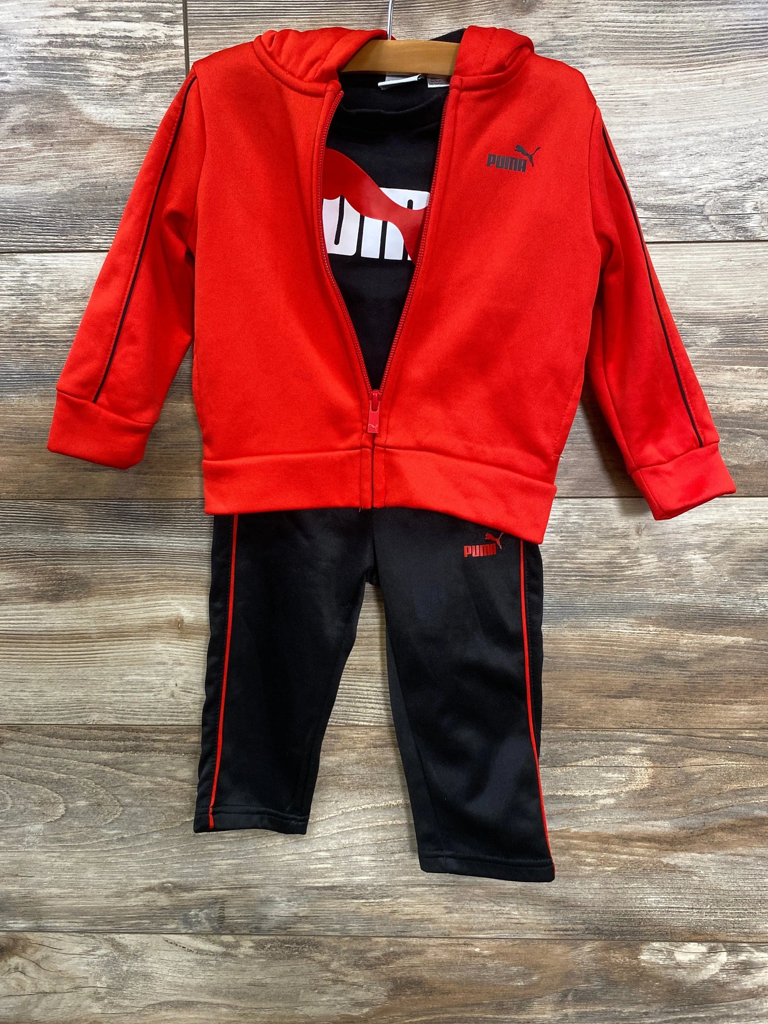 Puma 3pc Active Full Zip Jacket & Pants Set Red sz 12m