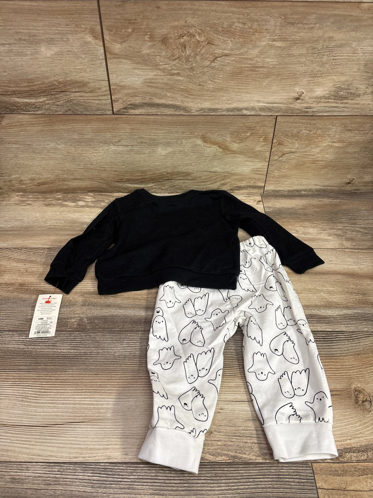 NEW Cat & Jack 2pc Ghost Sweatshirt & Jogger Set Black sz 12m