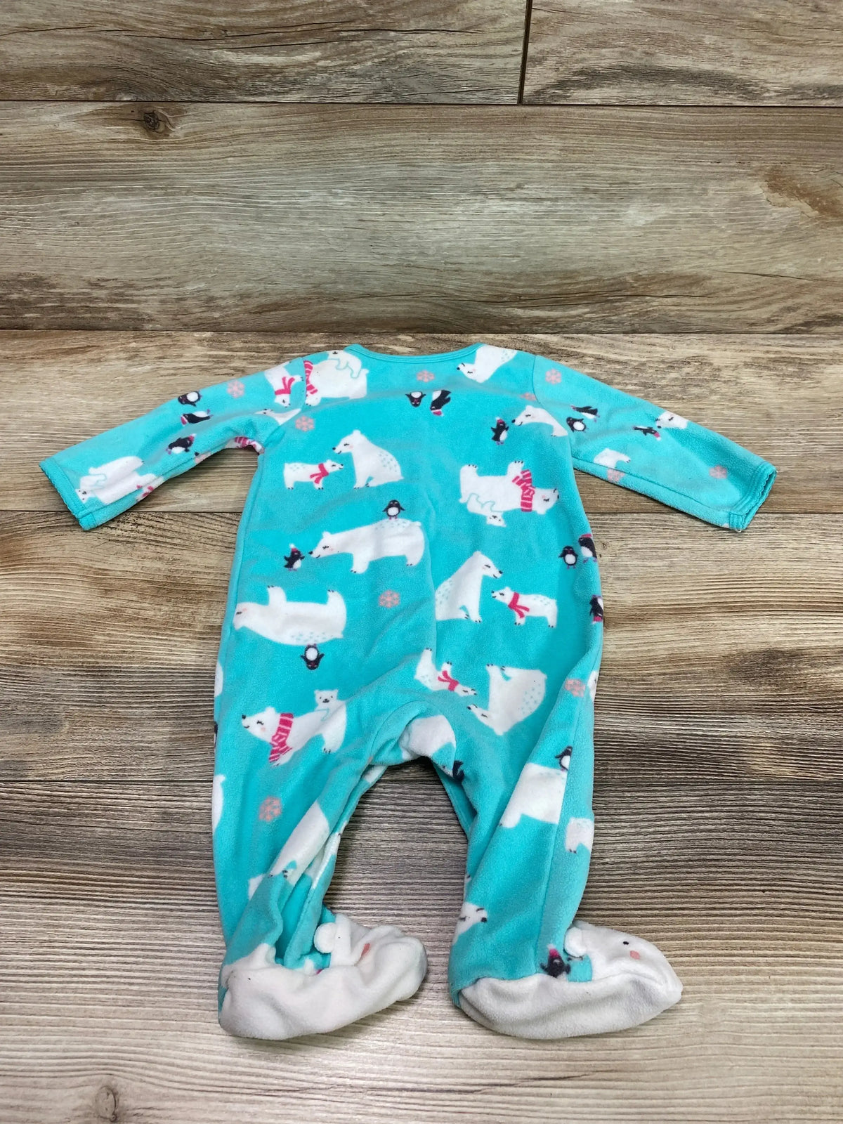 Front view of Carter’s mint size 3m polar bear blanket sleeper with long sleeves, polar bear print, and footed legs