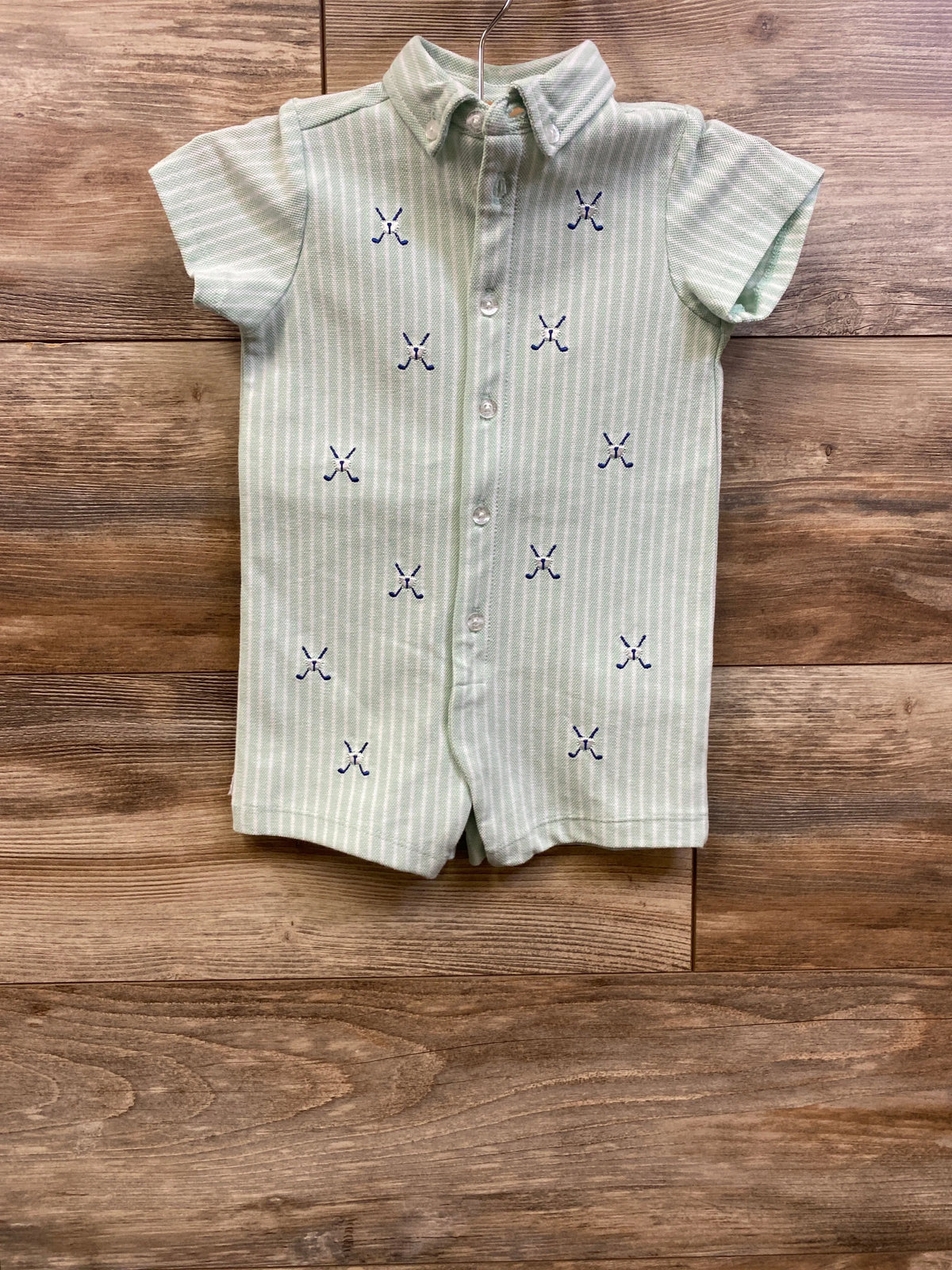 Little Me Striped Button-Down Polo Romper Mint sz 9m