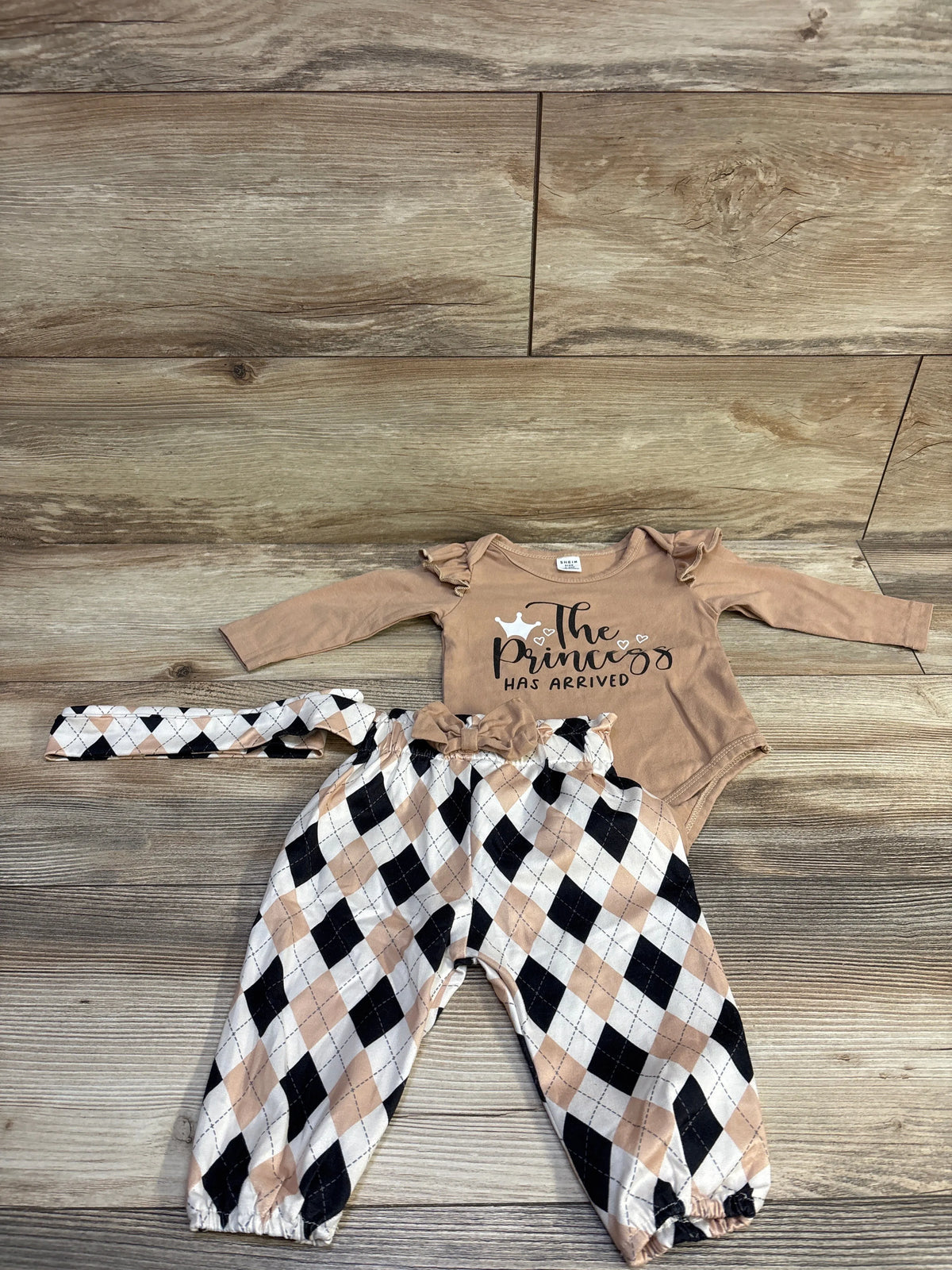 Shein The Princess Has Arrived 3pc Set Brown sz 3-6m