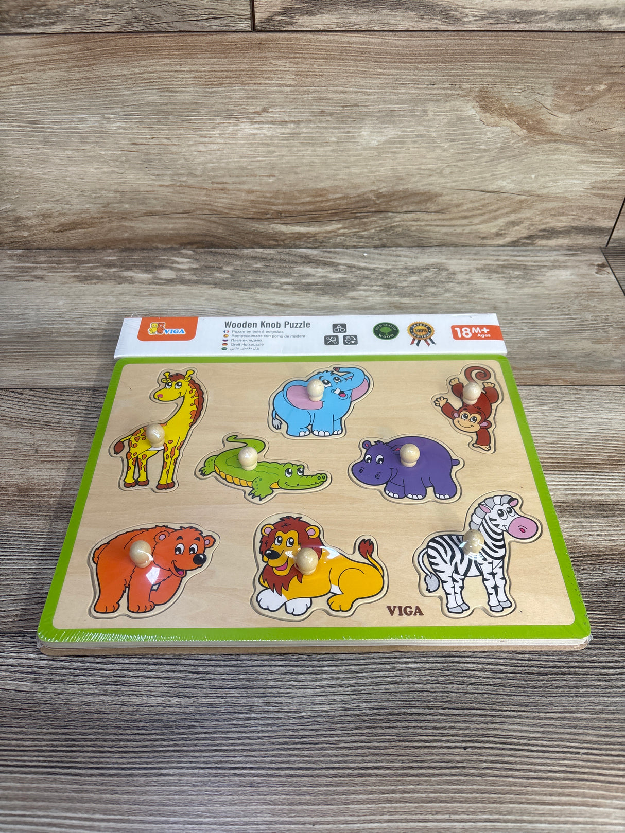 NEW Viga Wooden Knob Puzzle - Animals 8pc