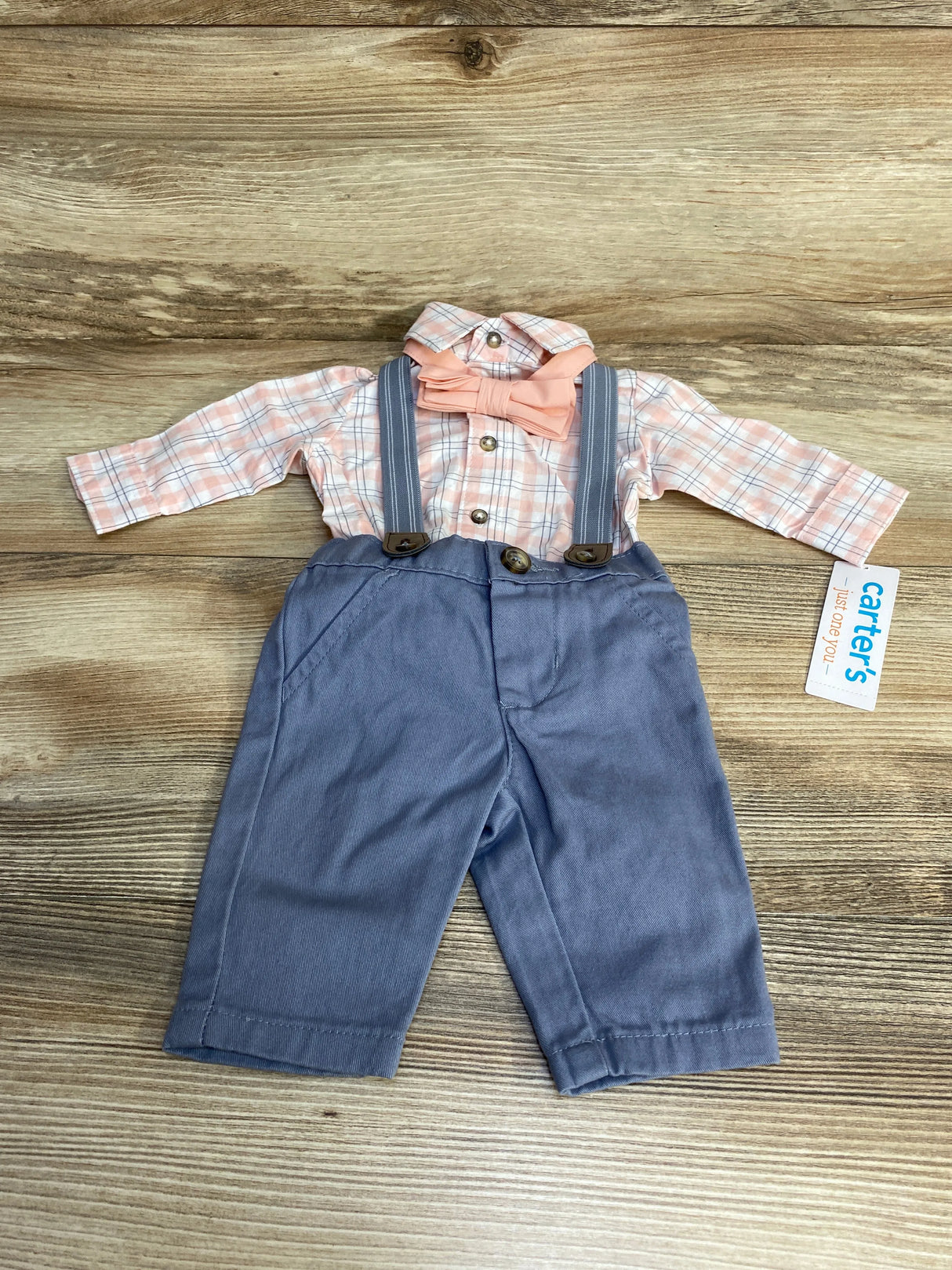 NEW Just One You 4pc Plaid Button-Up Suspender Set Pink sz Newborn - Me n Mommy To Be